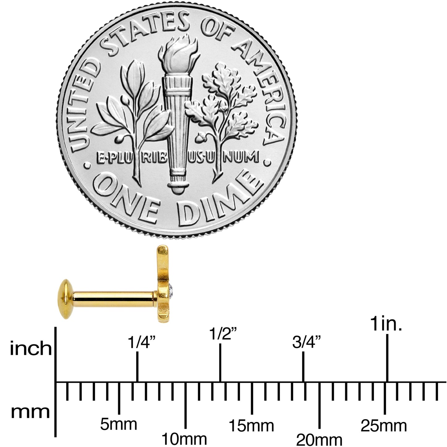 16G 1/4 Licensed Playboy Clear CZ Gold Hue Internal Thread Labret