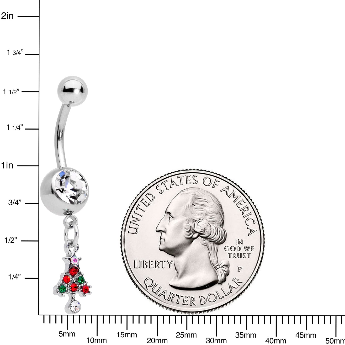 Clear Red Green Gem Christmas Tree Holiday Dangle Belly Ring