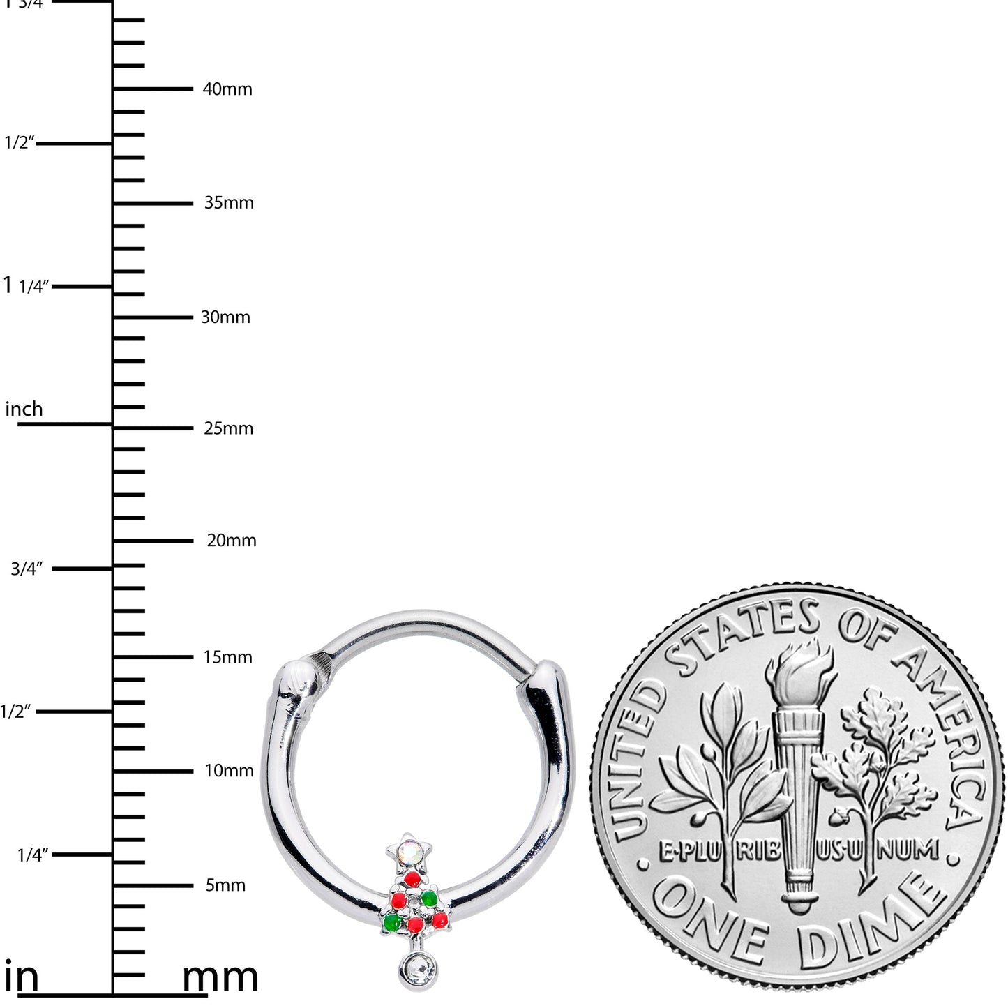 16G 3/8 Clear Red Green Gem Christmas Tree Cartilage Clicker