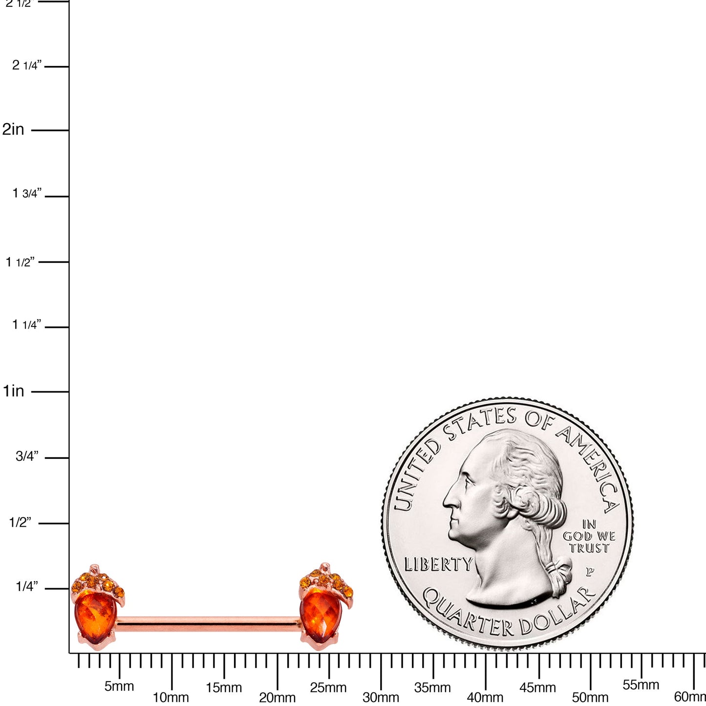 14G 5/8 Brown Gem Rose Gold Tone Autumn Acorn Nipple Ring Set