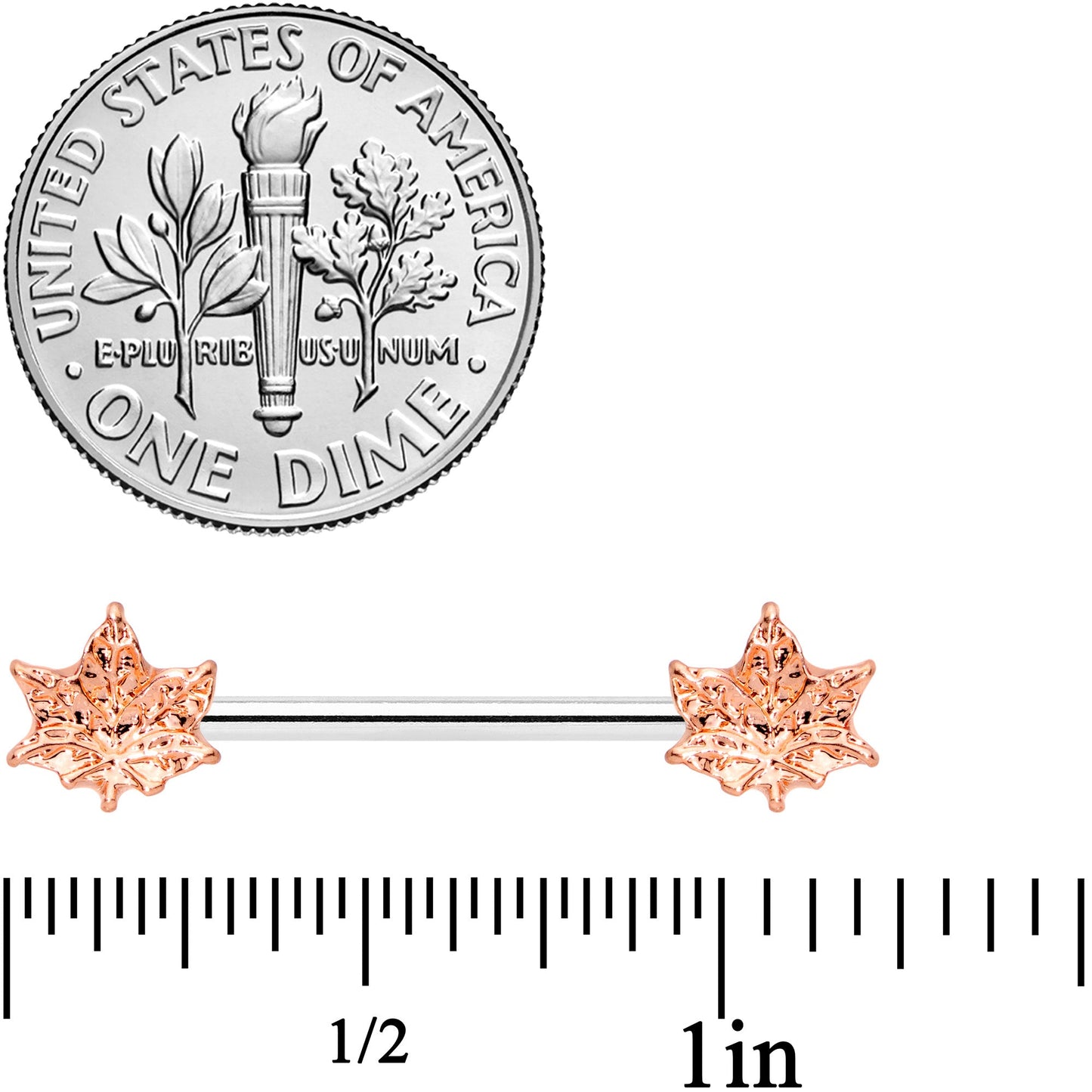 14G 5/8 Rose Gold Tone Pot Leaf Barbell Nipple Ring Set