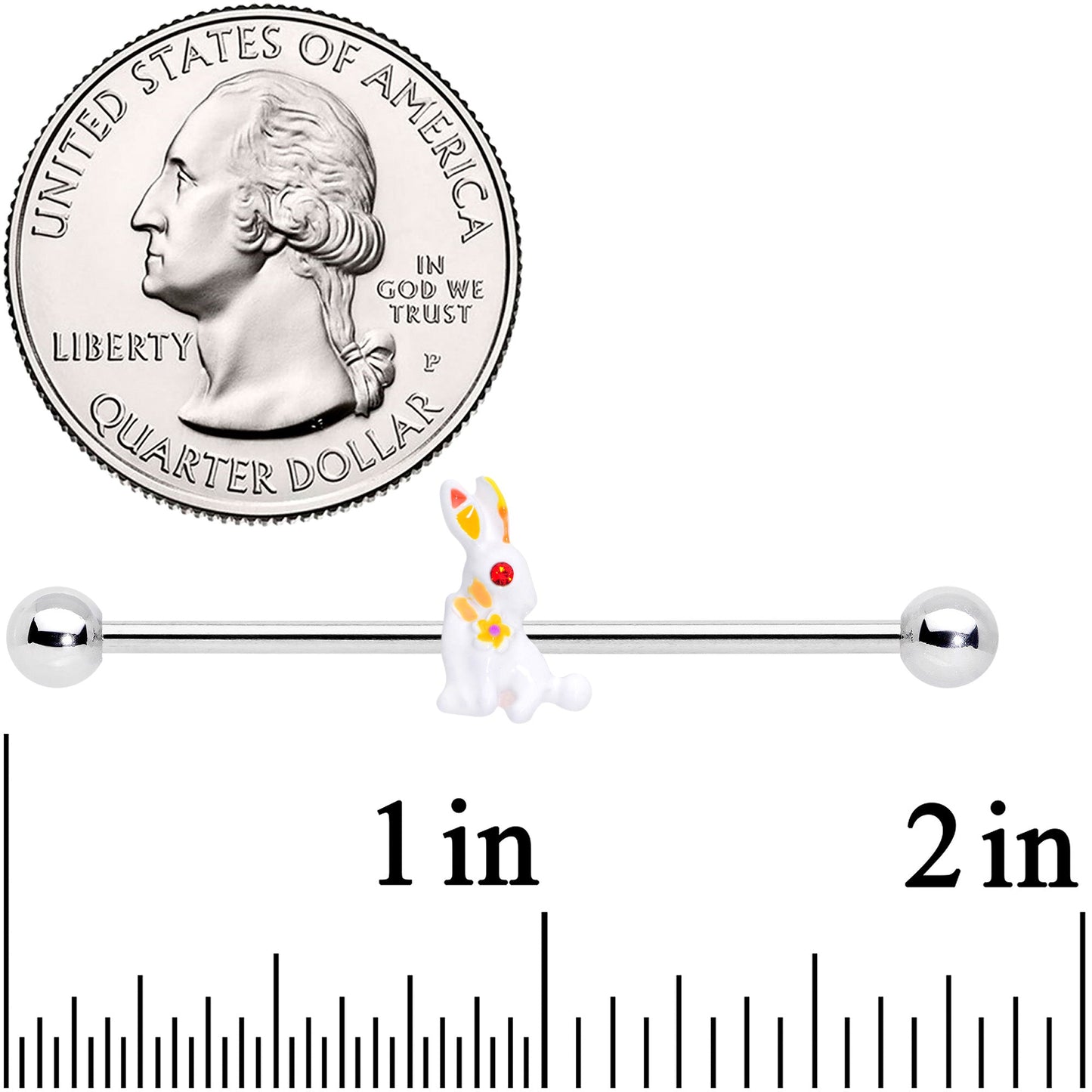 14G Red Gem White Easter Bunny Industrial Barbell 38mm