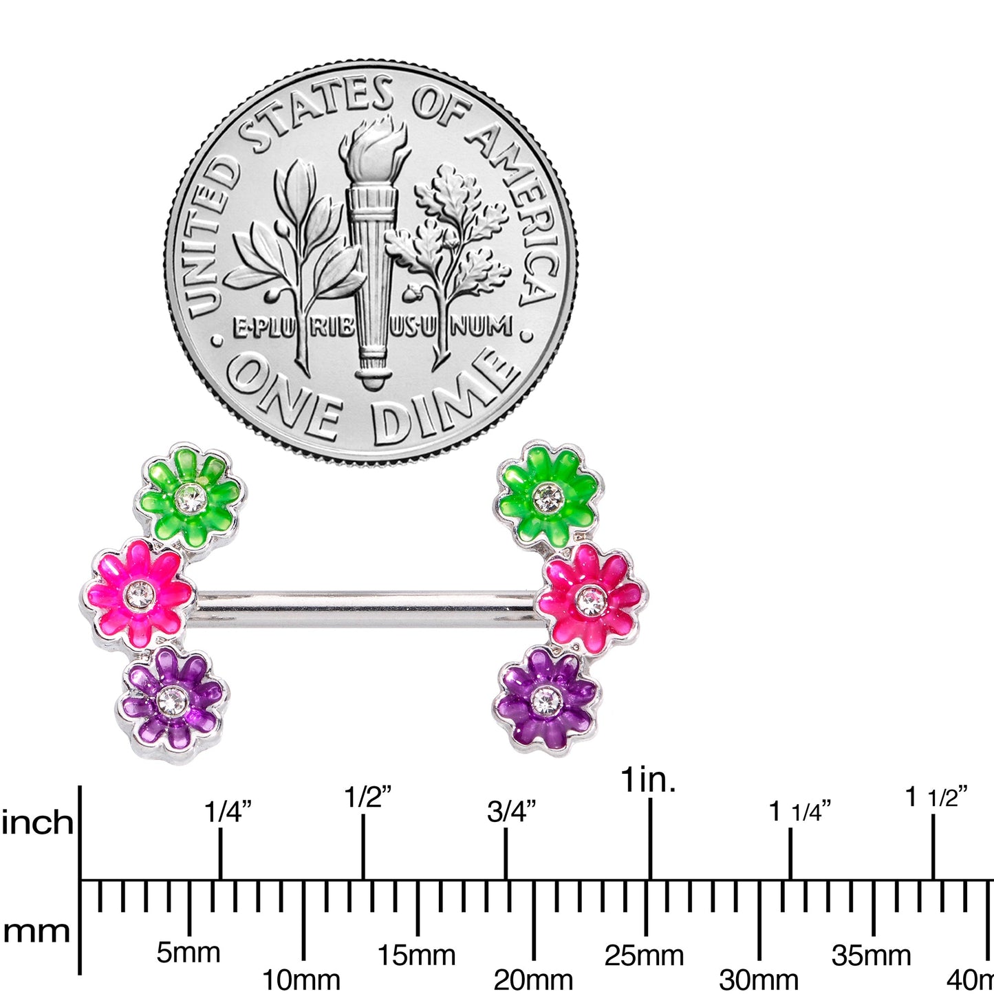 14G 9/16 Clear Gem Garland Flower Barbell Nipple Ring Set