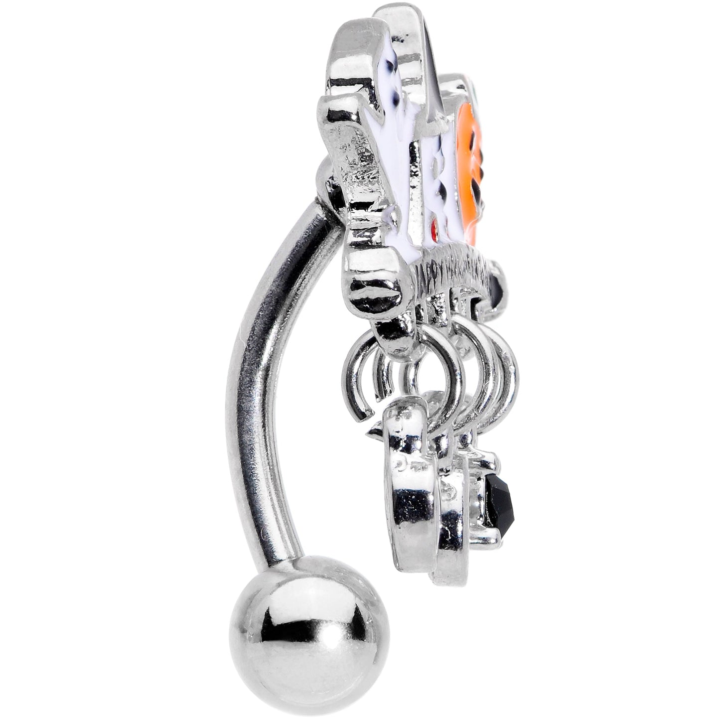 Black Gem Ghosts Pumpkin Halloween Dangle Top Mount Belly Ring