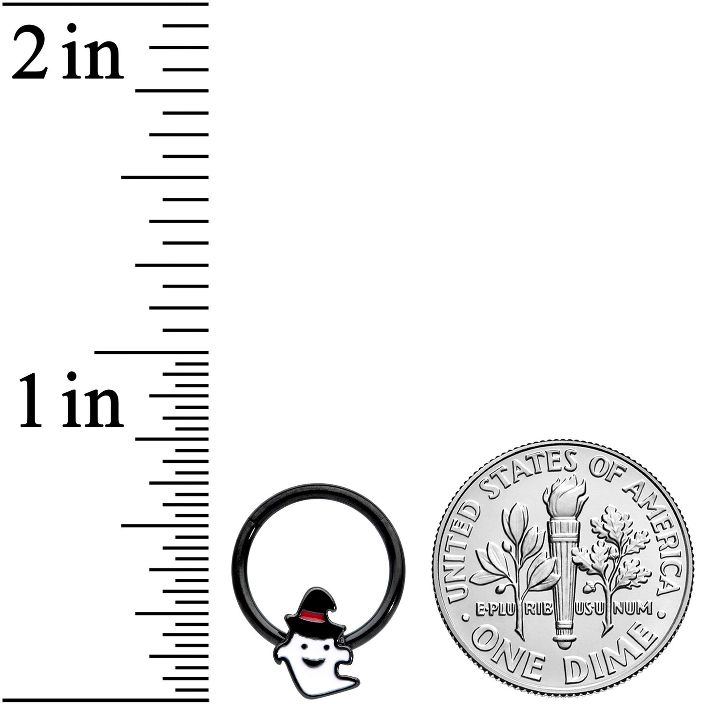 16G 3/8 Black Witchy Ghost Halloween Hinged Segment Ring