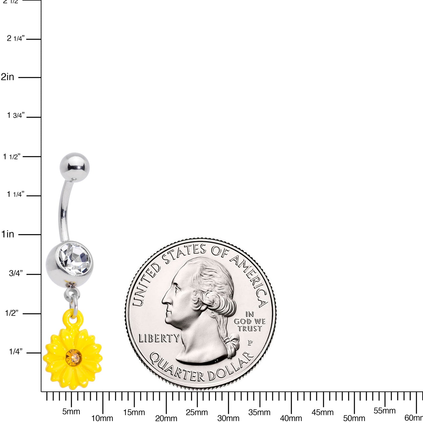 Clear Yellow Gem Yellow Sunflower Dangle Belly Ring