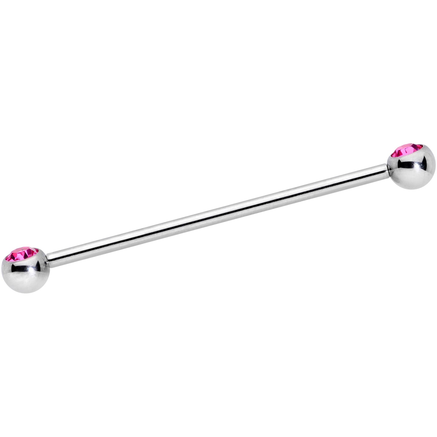 14G Pink Gem Ball Ends Industrial Barbell 35mm