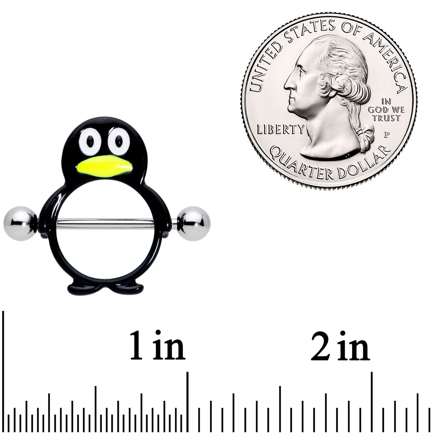 14G 9/16 Black White Penguins Nipple Shield Set