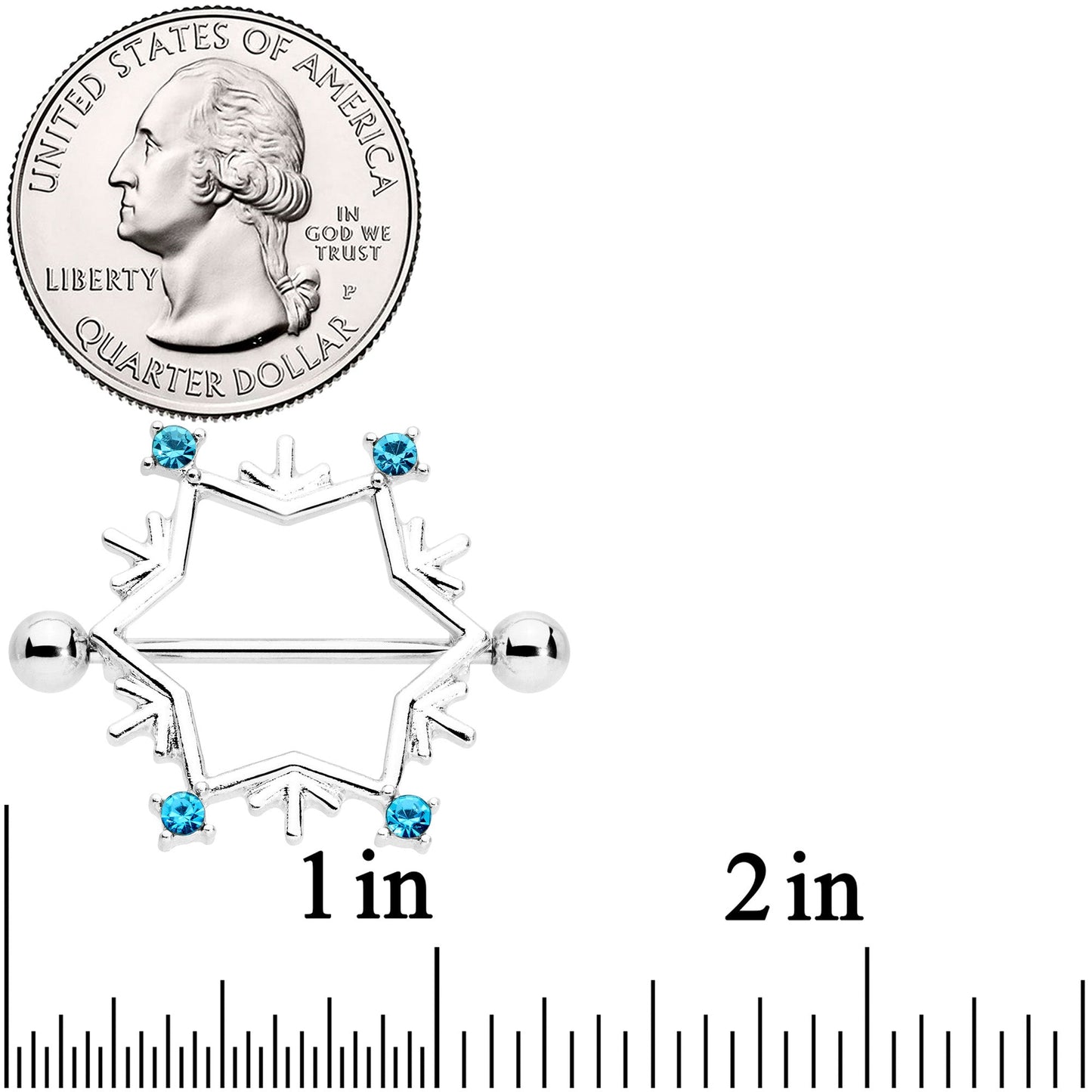 14G 3/4 Aqua Gem Snowflake Christmas Nipple Shield Set