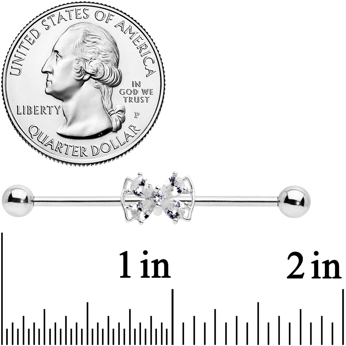 14G Clear CZ Gem Beauty Bow Industrial Barbell 38mm