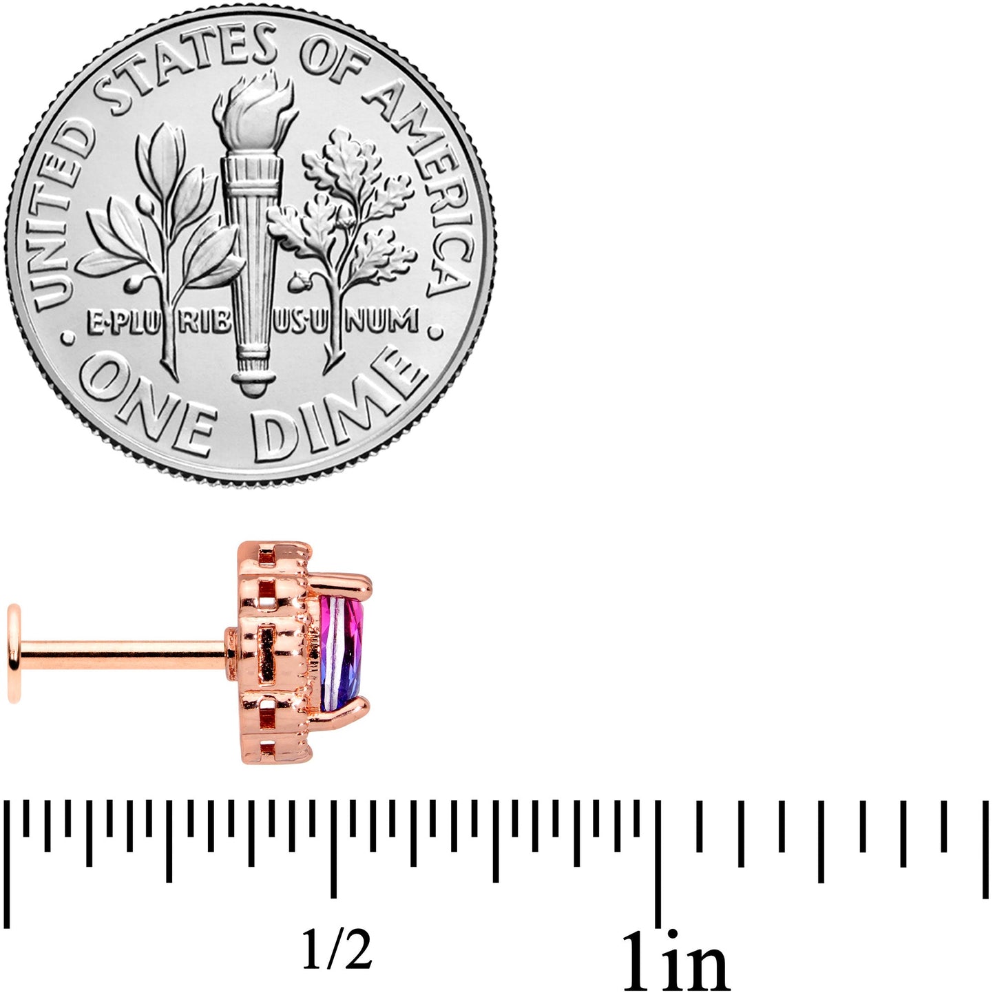 16G 5/16 Purple Tourmaline Rose Gold Tone Labret Monroe Tragus