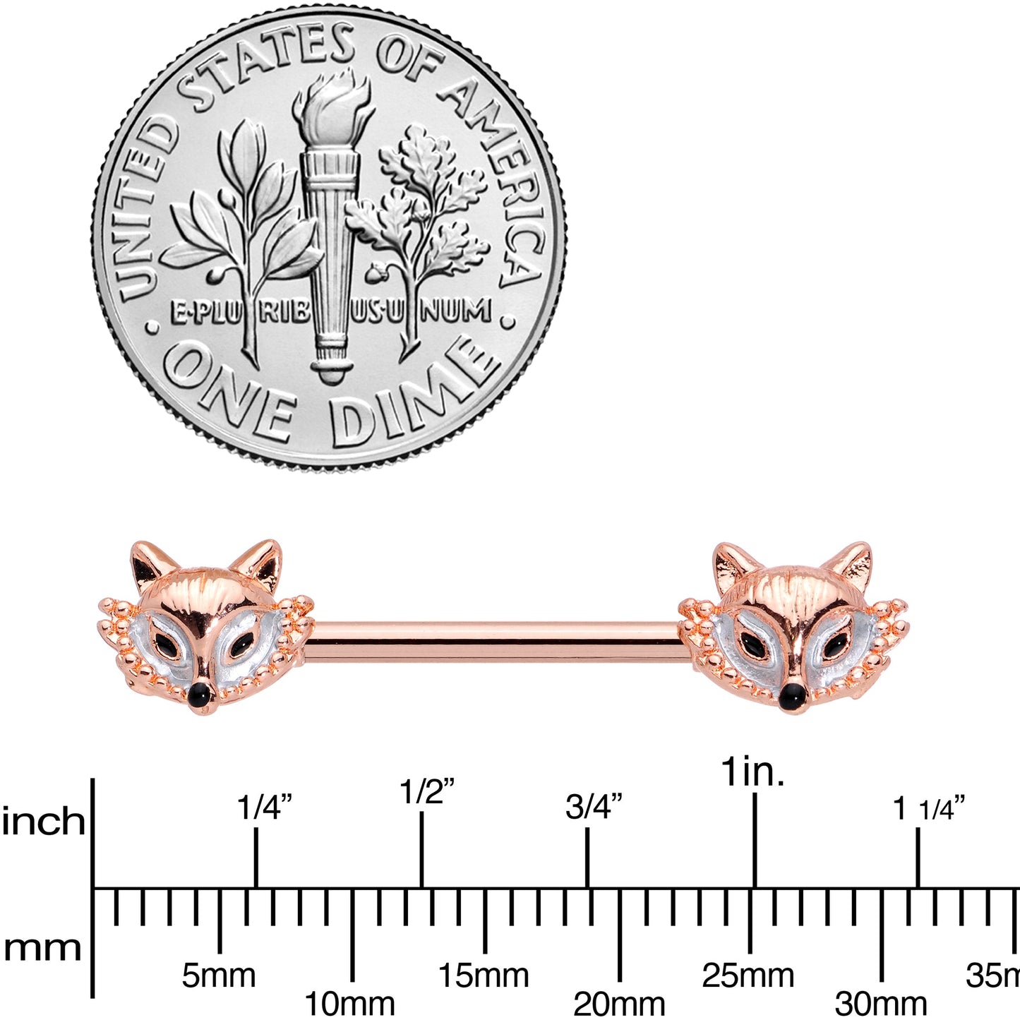 14G 9/16 Rose Gold Tone Fashion Fox Barbell Nipple Ring Set