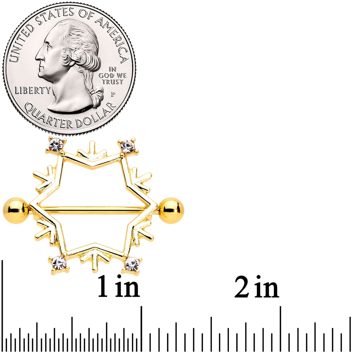 14G 3/4 Clear Gem Gold Tone Snowflake Christmas Nipple Shield Set