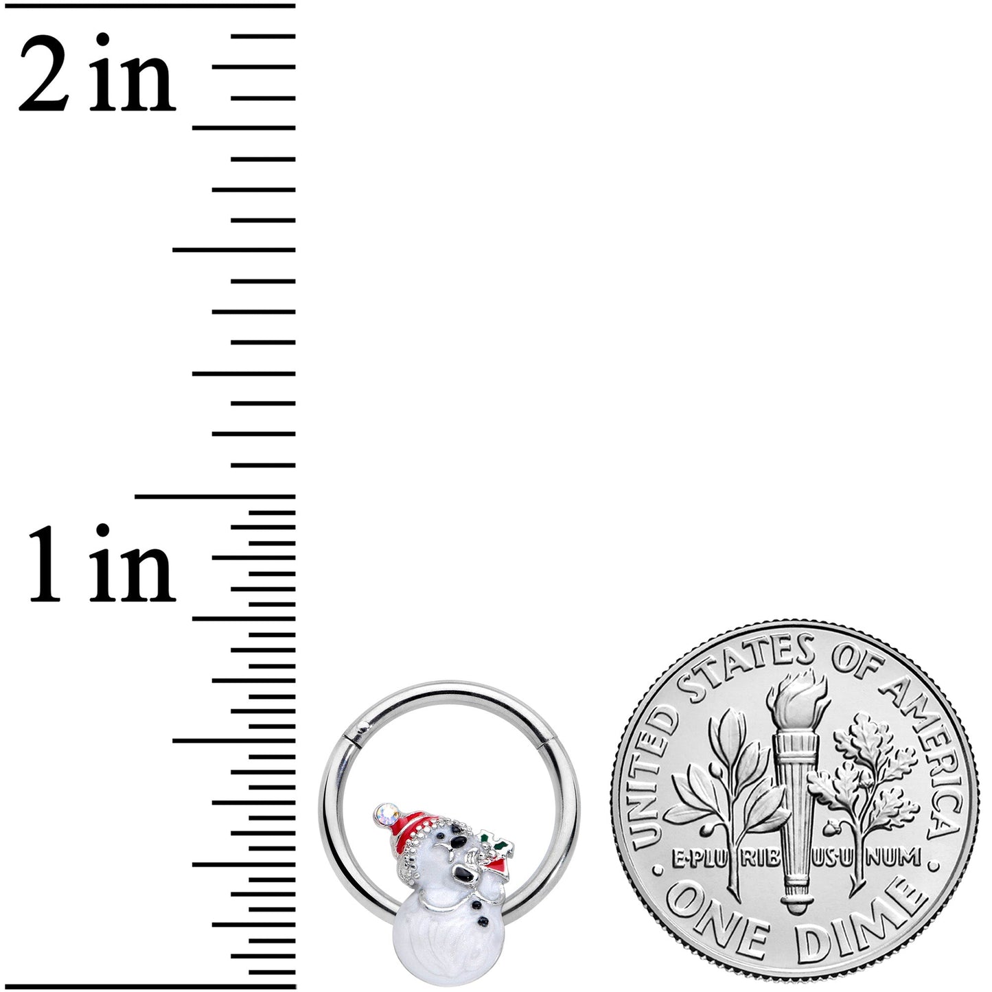 16G 3/8 Clear Gem Snowman Christmas Hinged Segment Ring