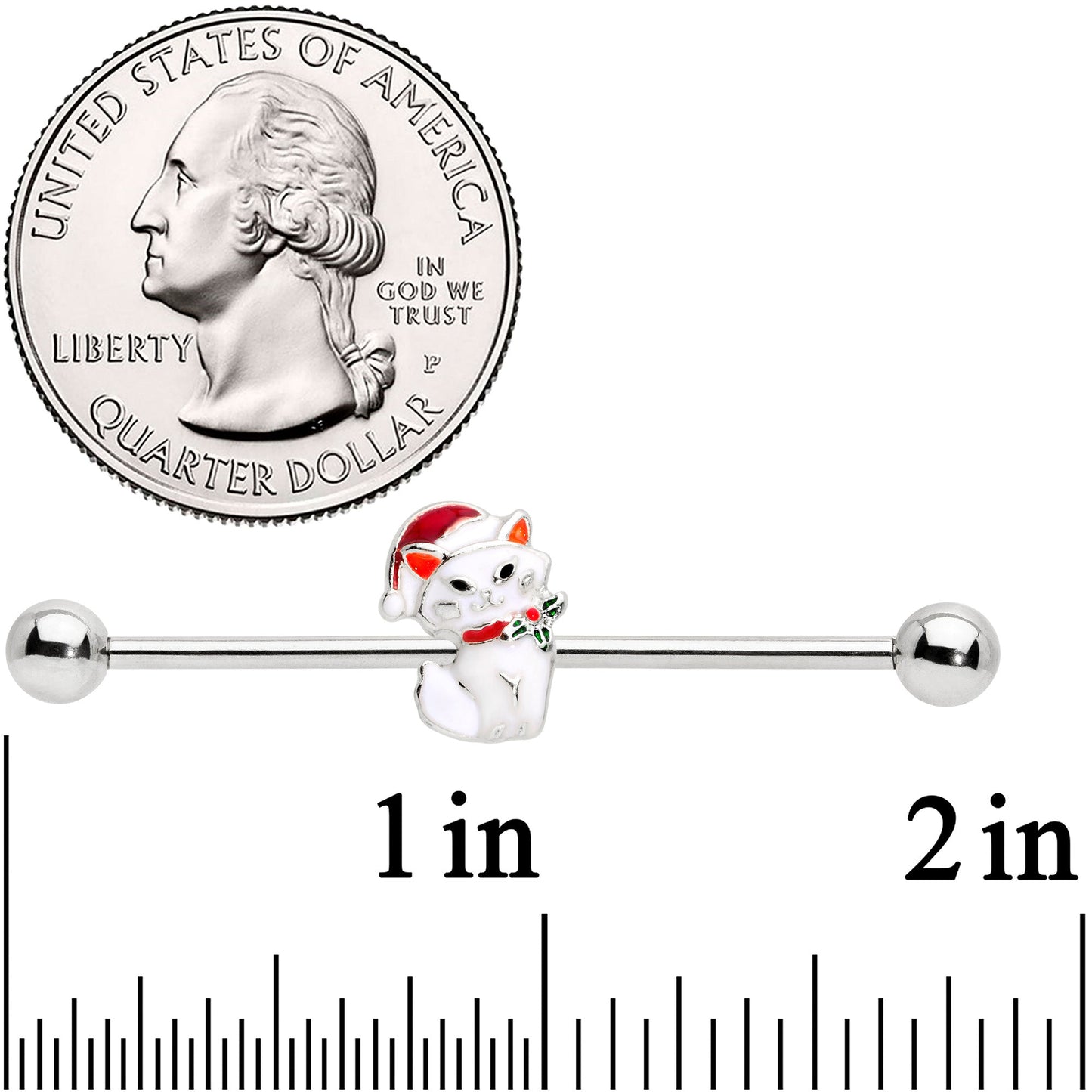 14G Cat Santa Hat Christmas Industrial Barbell 38mm