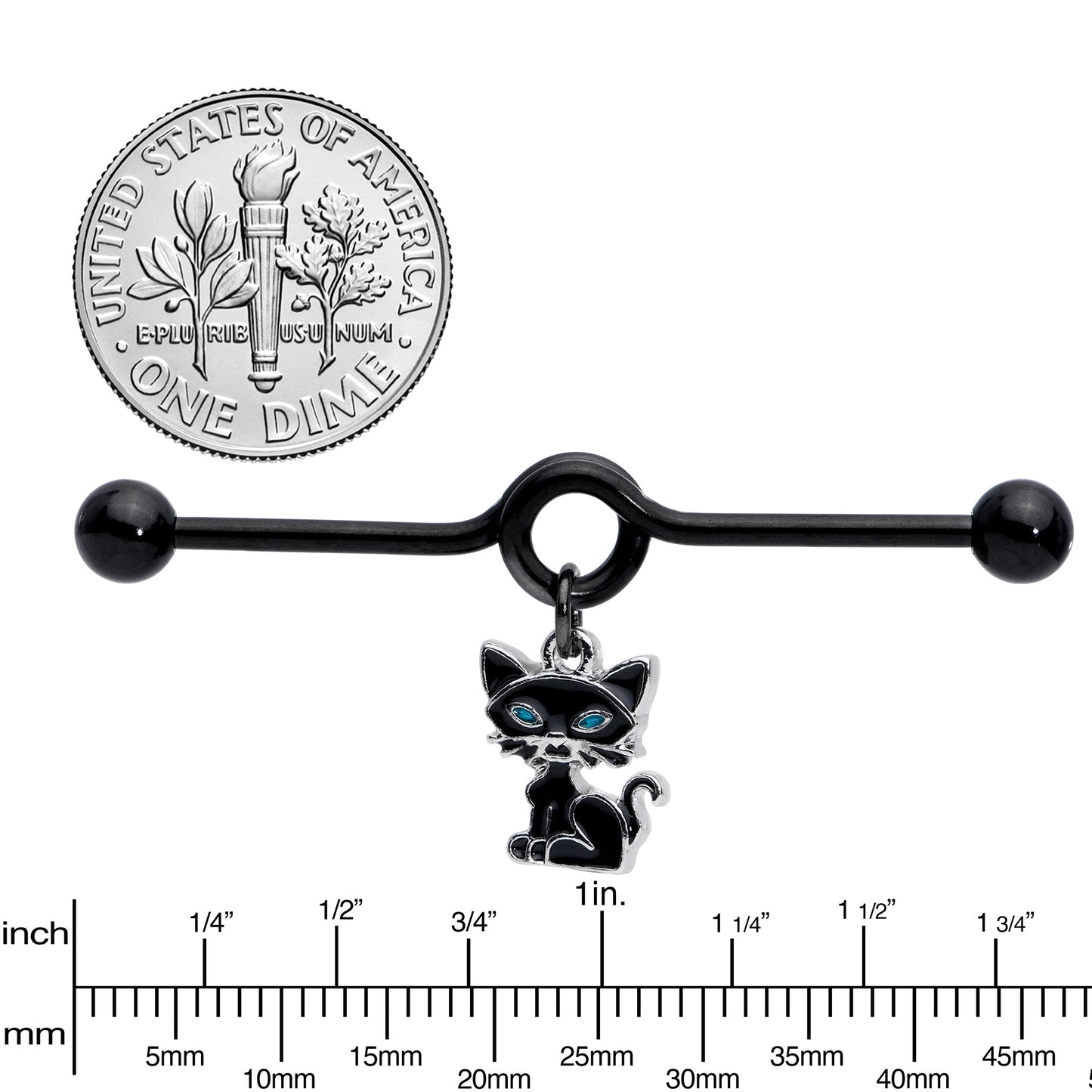 14G Black Blue Eyed Black Cat Dangle Project Barbell 38mm