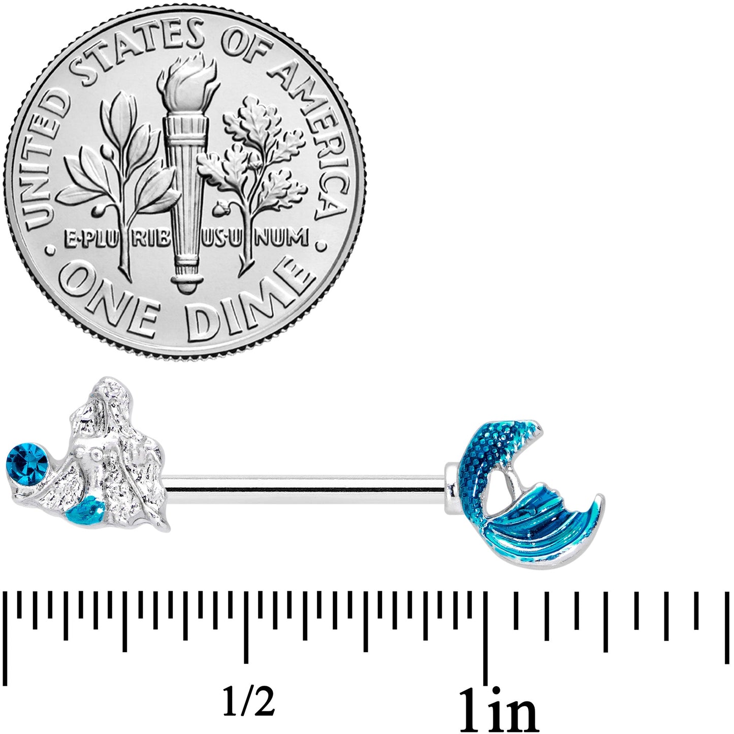 14G 9/16 Aqua Gem Gazing Mermaids Barbell Nipple Ring Set