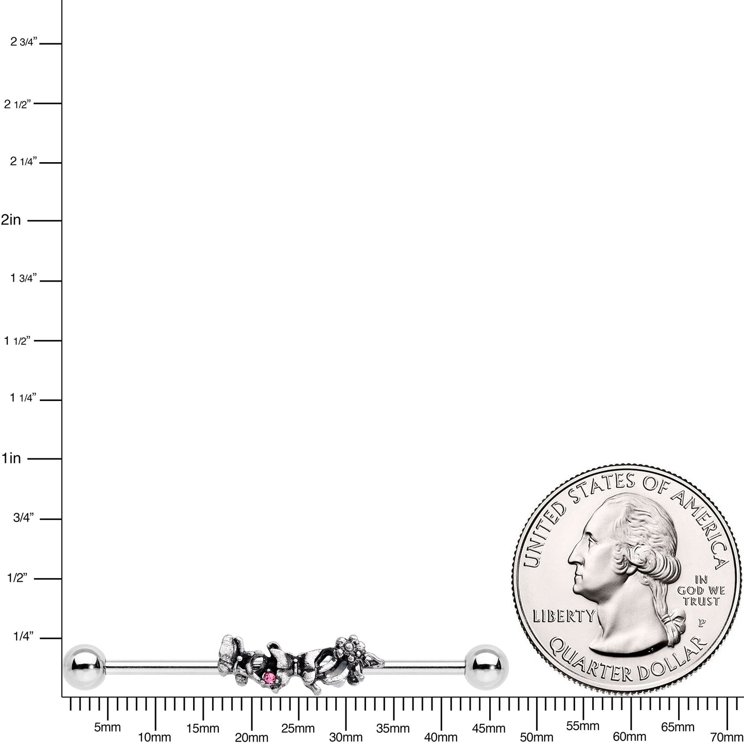 14G Pink Gem Butterfly Array Flower Industrial Barbell 38mm