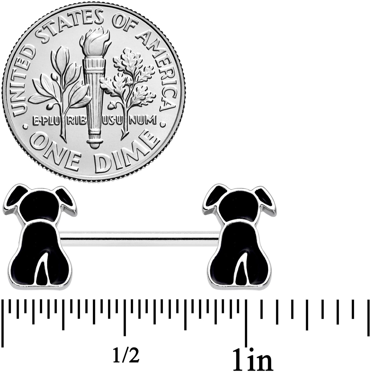 14G 9/16 Black Sitting Dog Barbell Nipple Ring Set