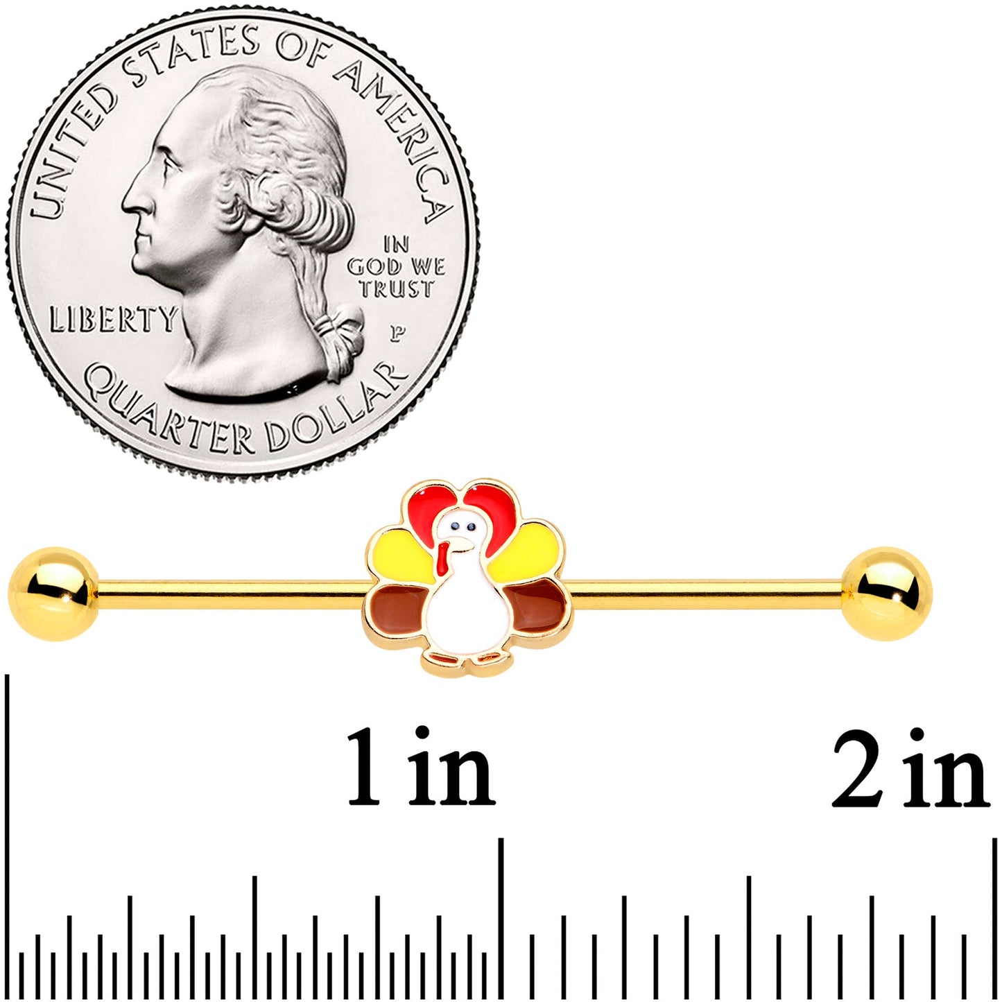 14G Gold Tone Turkey Time Holiday Industrial Barbell 38mm