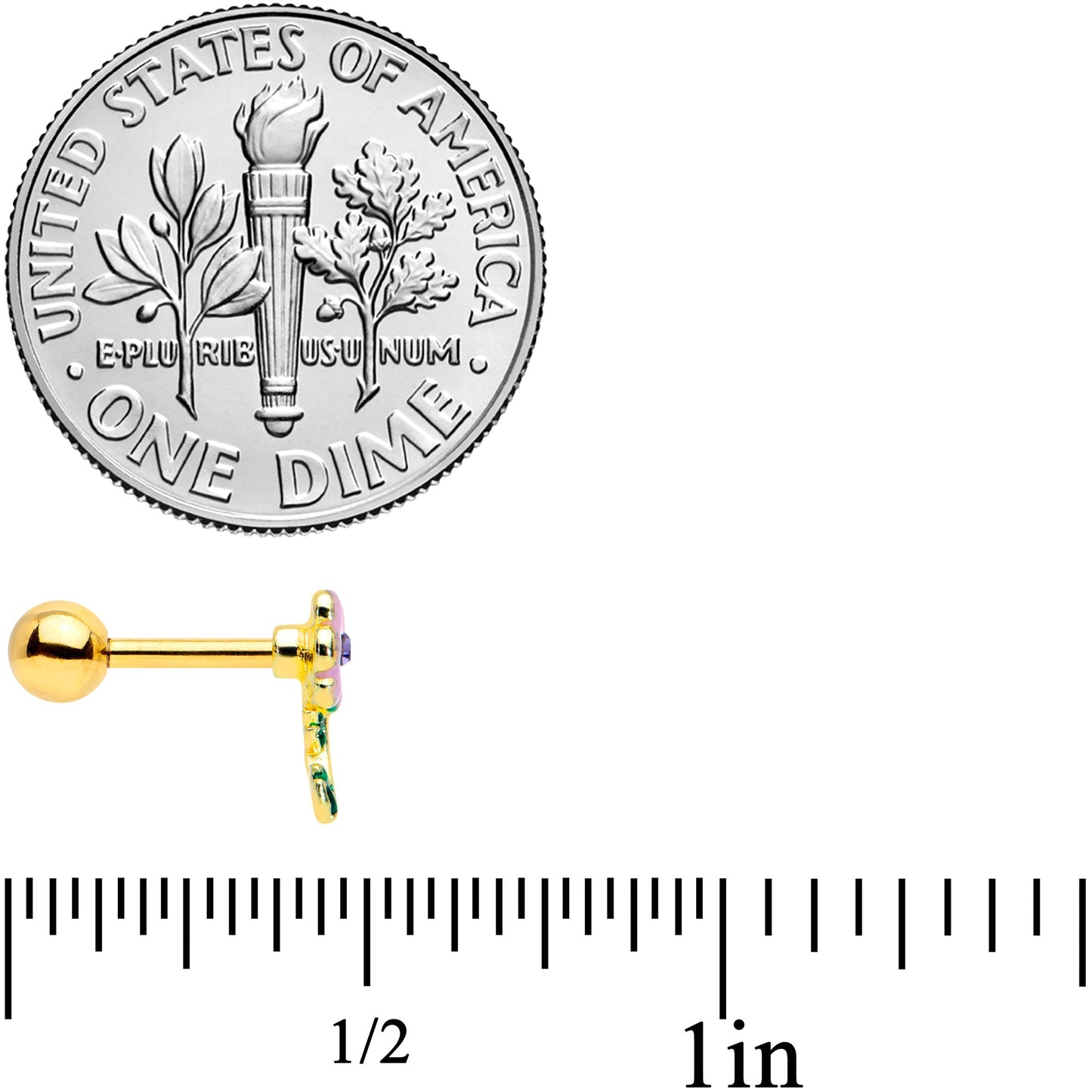 16G 1/4 Purple Gem Gold Tone Pink Flower Cartilage Tragus Earring