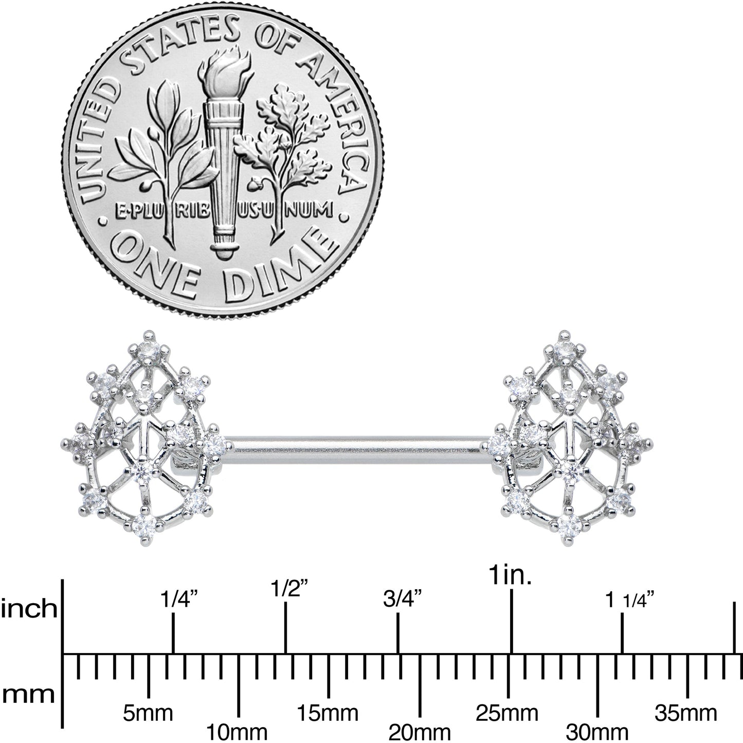 14G 9/16 Clear CZ Gem Constellation Barbell Nipple Ring Set