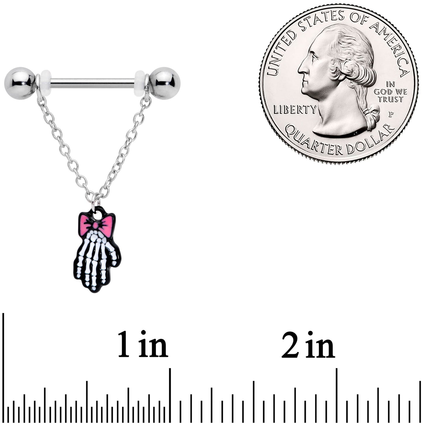 14G 9/16 Skeleton Hand Halloween Chain Dangle Nipple Ring Set