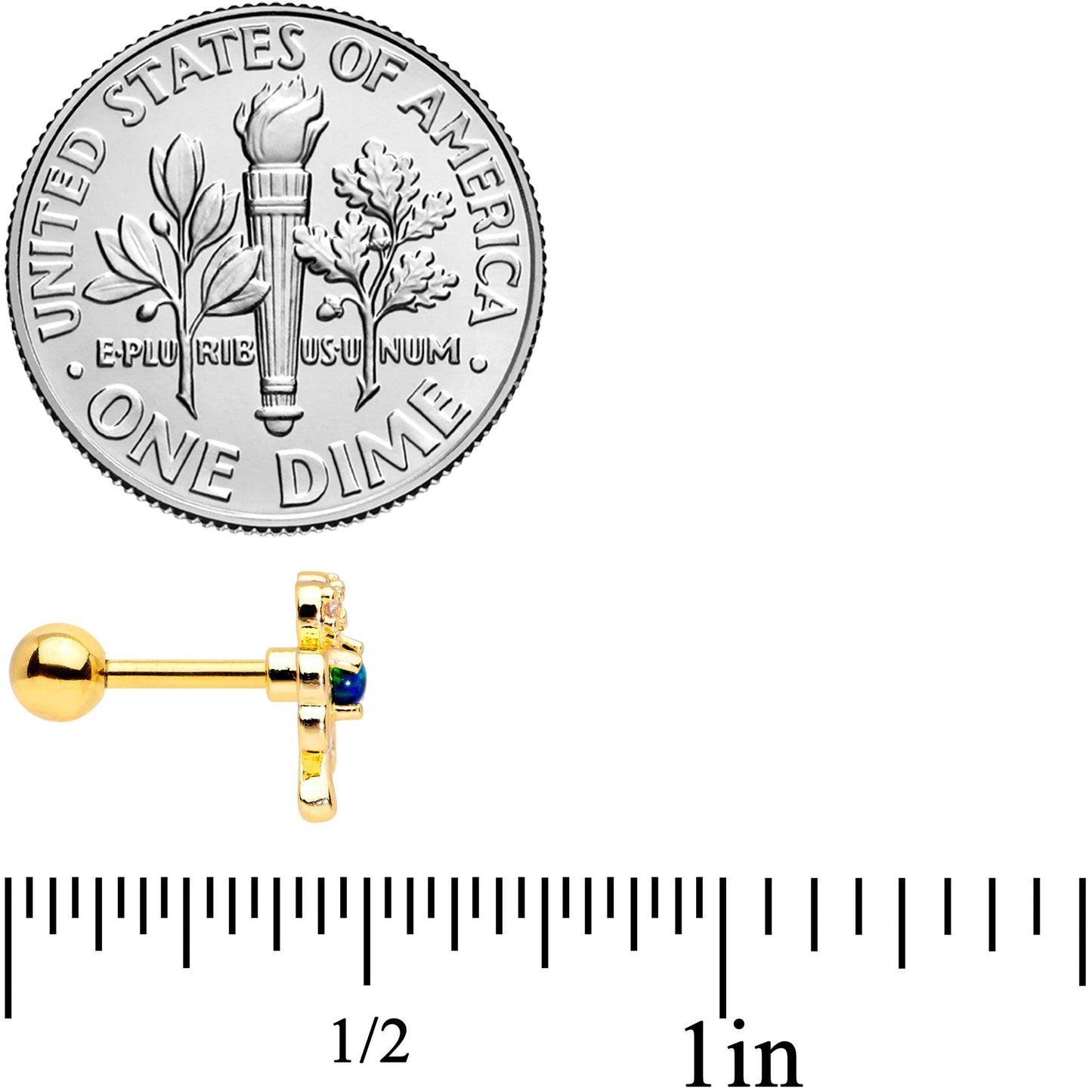 16G 1/4 Green Synthetic Opal Gold Tone Shamrock Cartilage Tragus