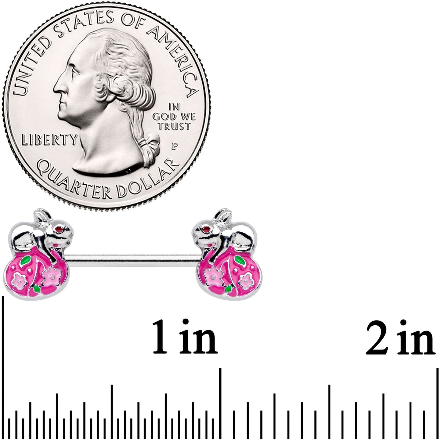 14G 9/16 Pink Gem Pink Easter Egg Bunny Barbell Nipple Ring Set