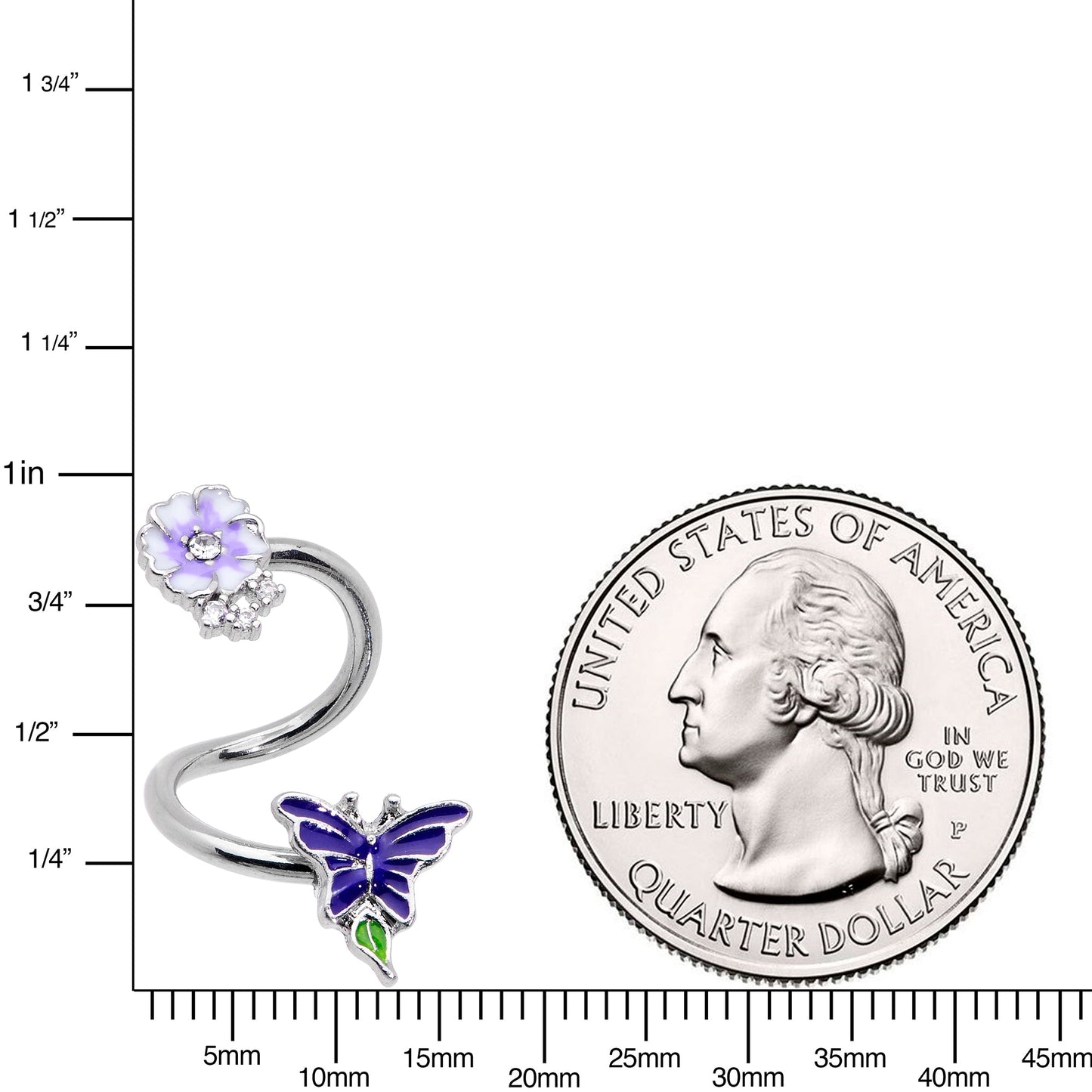 Clear CZ Gem Flower Blue Butterfly Spiral Twister Belly Ring