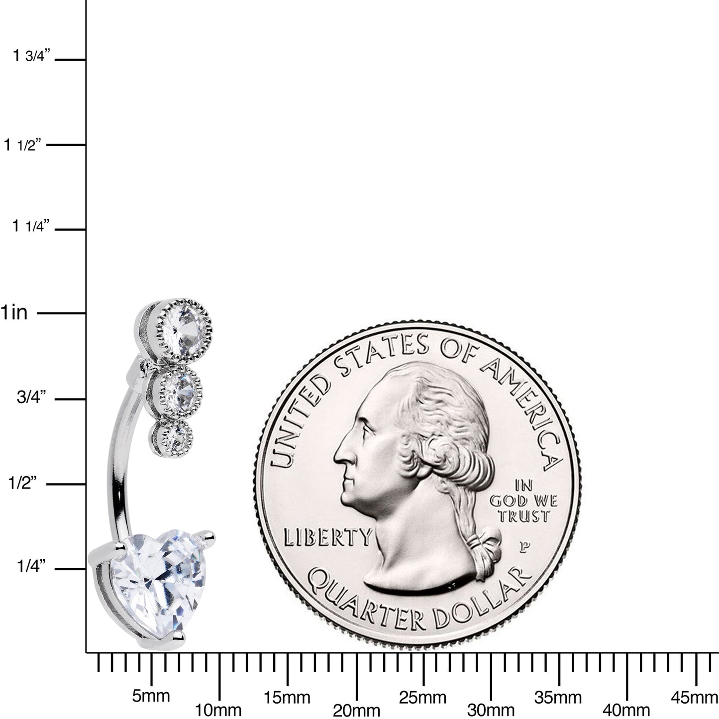 Clear CZ Gem Triple Drop Heart Belly Ring