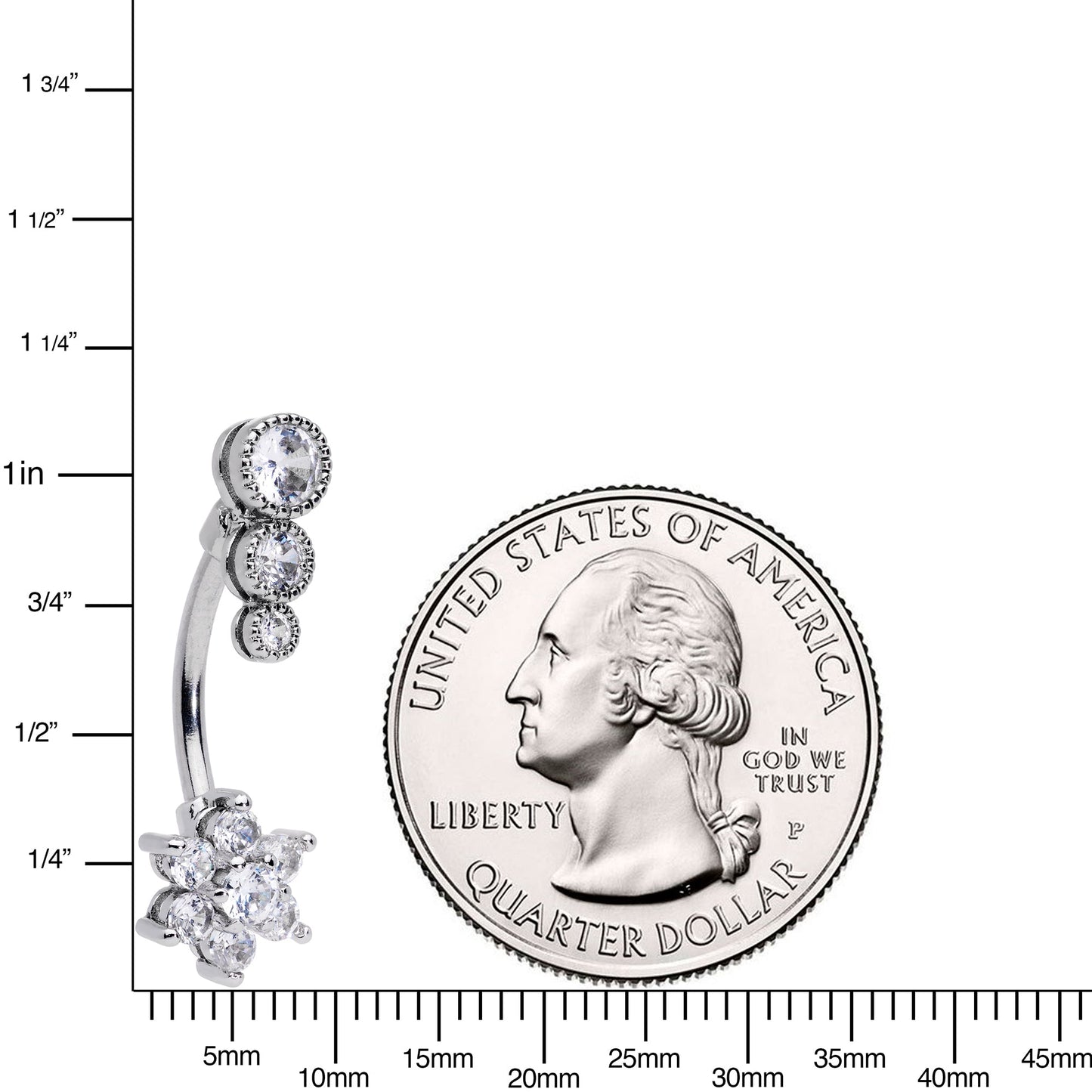 Clear CZ Gem Triple Drop Flower Belly Ring