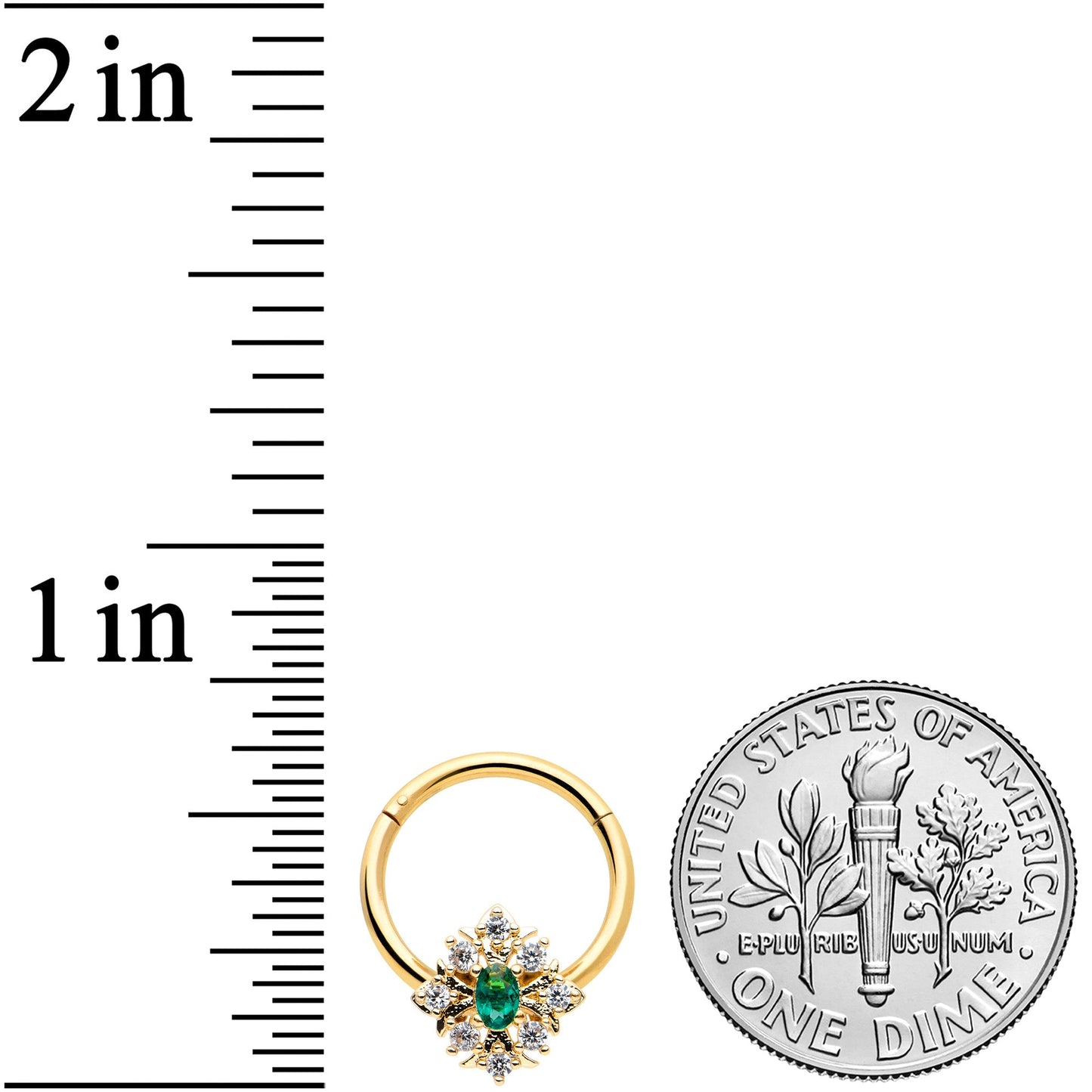 16G 3/8 Clear Green Gem Gold Tone Art Deco Hinged Segment Ring