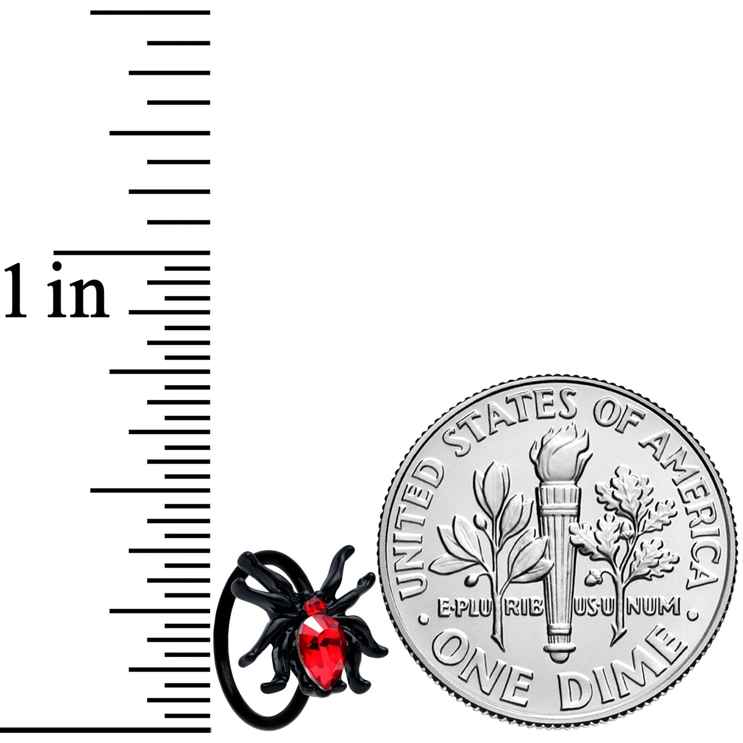 20G 5/16 Red Gem Black Sexy Little Spider Halloween Nose Hoop