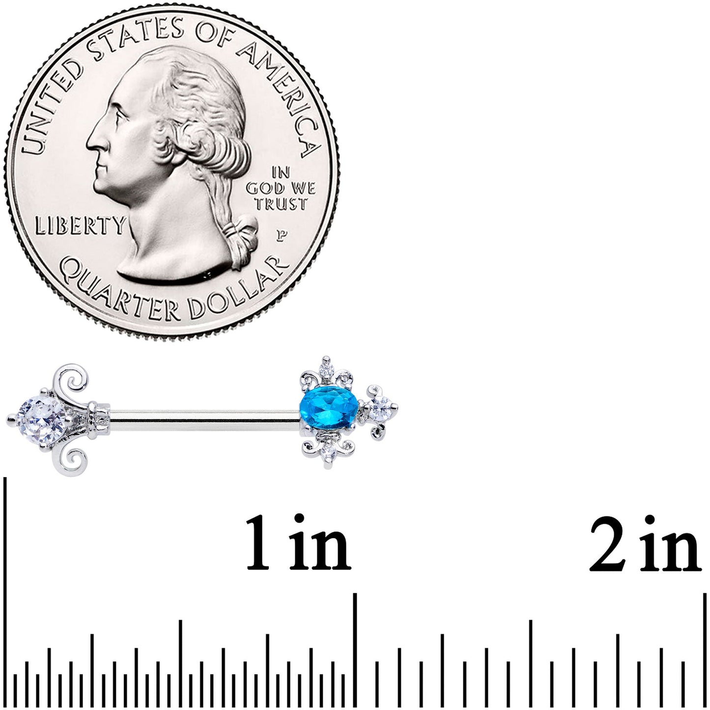 14G 9/16 Clear Blue Gem Renaissance Cross Barbell Nipple Ring Set