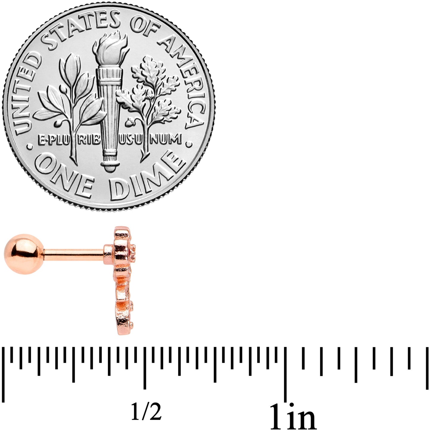 16G 1/4 Pink Gem Rose Gold Tone Heart Flower Cartilage Tragus