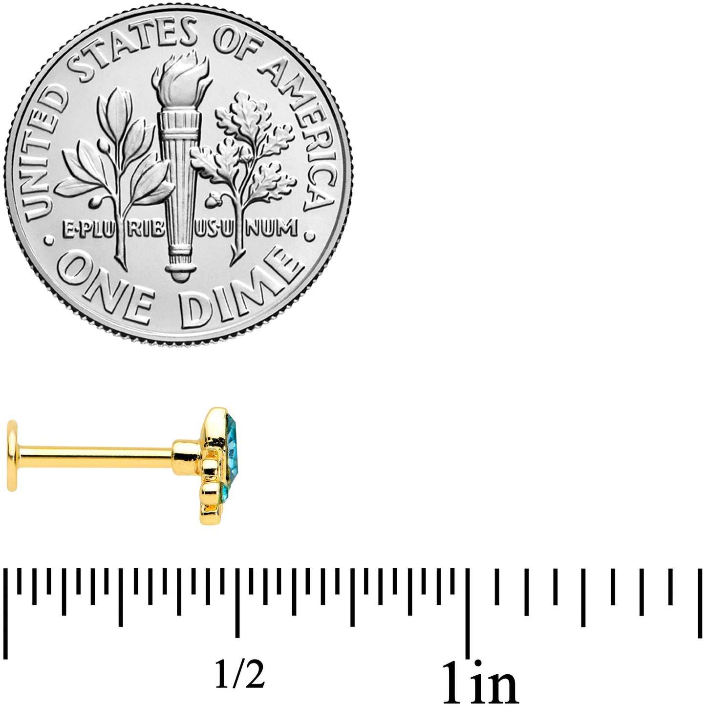 16G 5/16 Blue Gem Gold Tone Elegant Diadem Labret Monroe Tragus