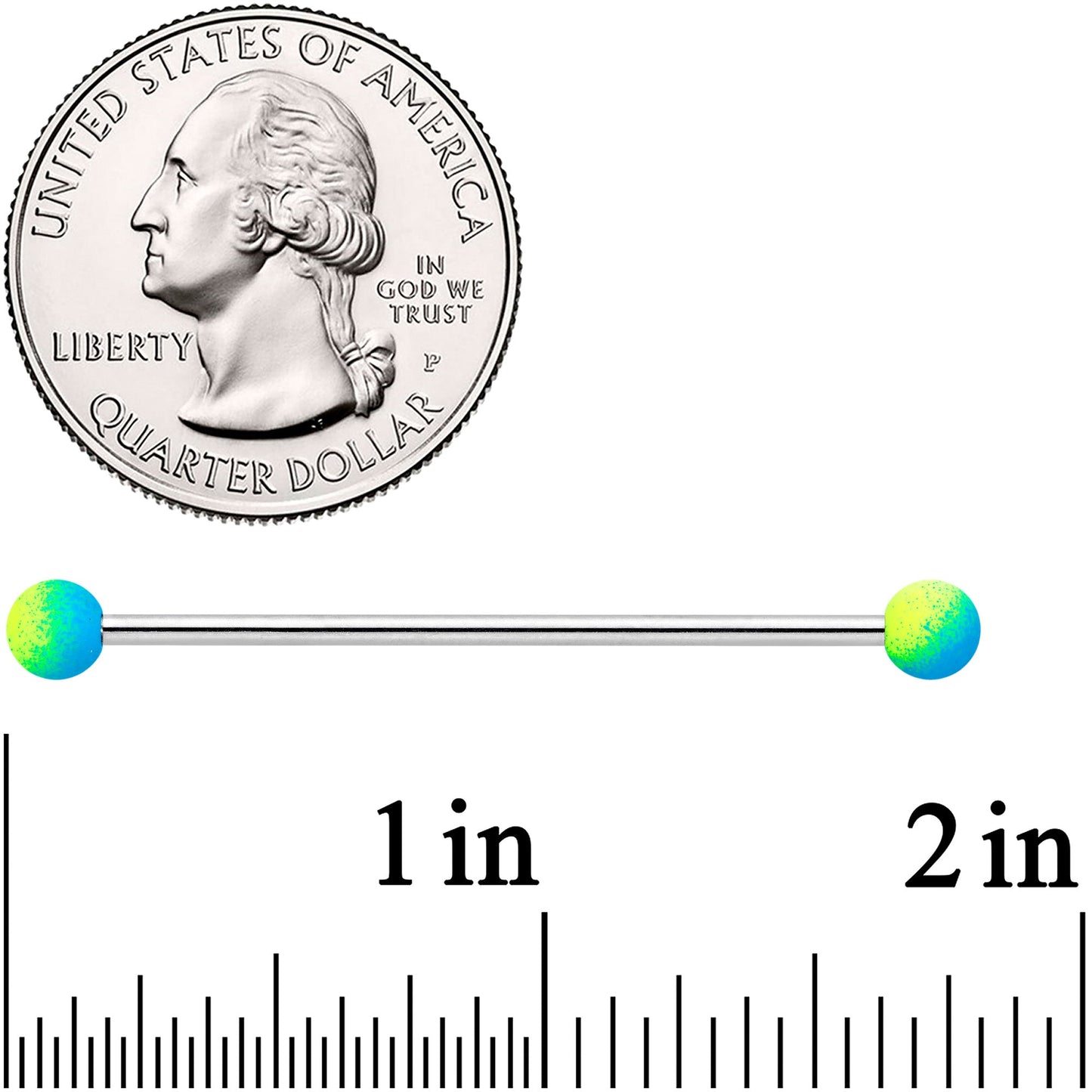 14G Blue Green Ombre Soft Finish Industrial Barbell 38mm