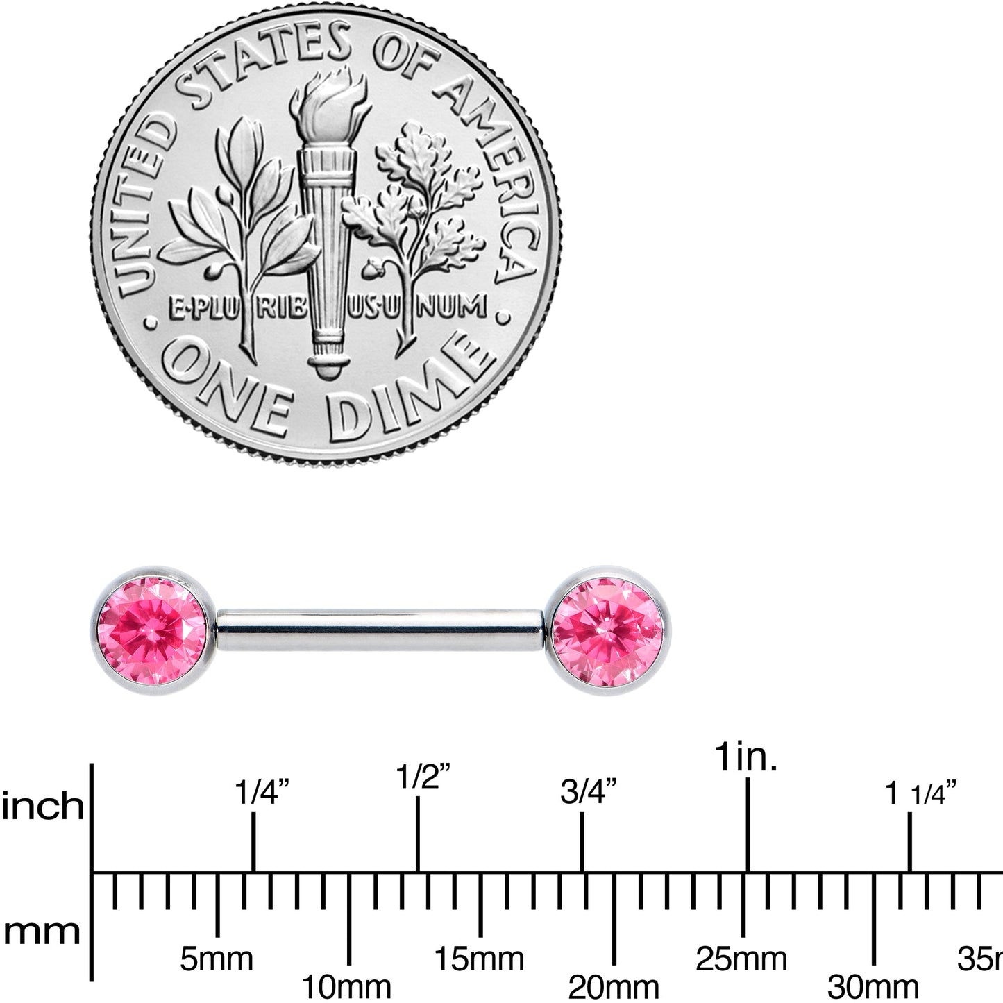 14G 1/2 Pink CZ Gem G23 Titanium Threadless Nipple Ring Set
