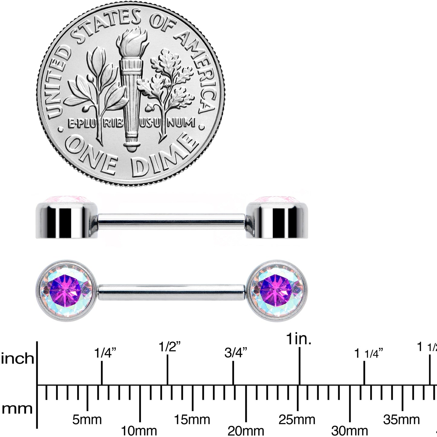 14G 9/16 Aurora CZ Gem G23 Titanium Threadless Nipple Ring Set