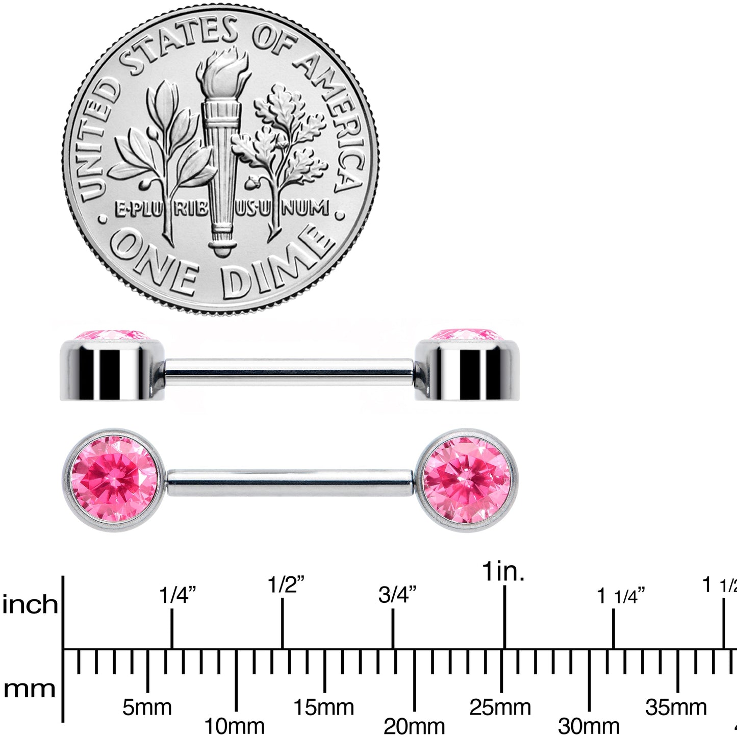 14G 9/16 Pink CZ Gem G23 Titanium Threadless Nipple Ring Set