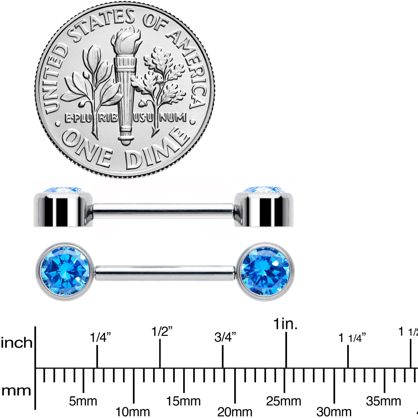 14G 9/16 Blue CZ Gem G23 Titanium Threadless Nipple Ring Set