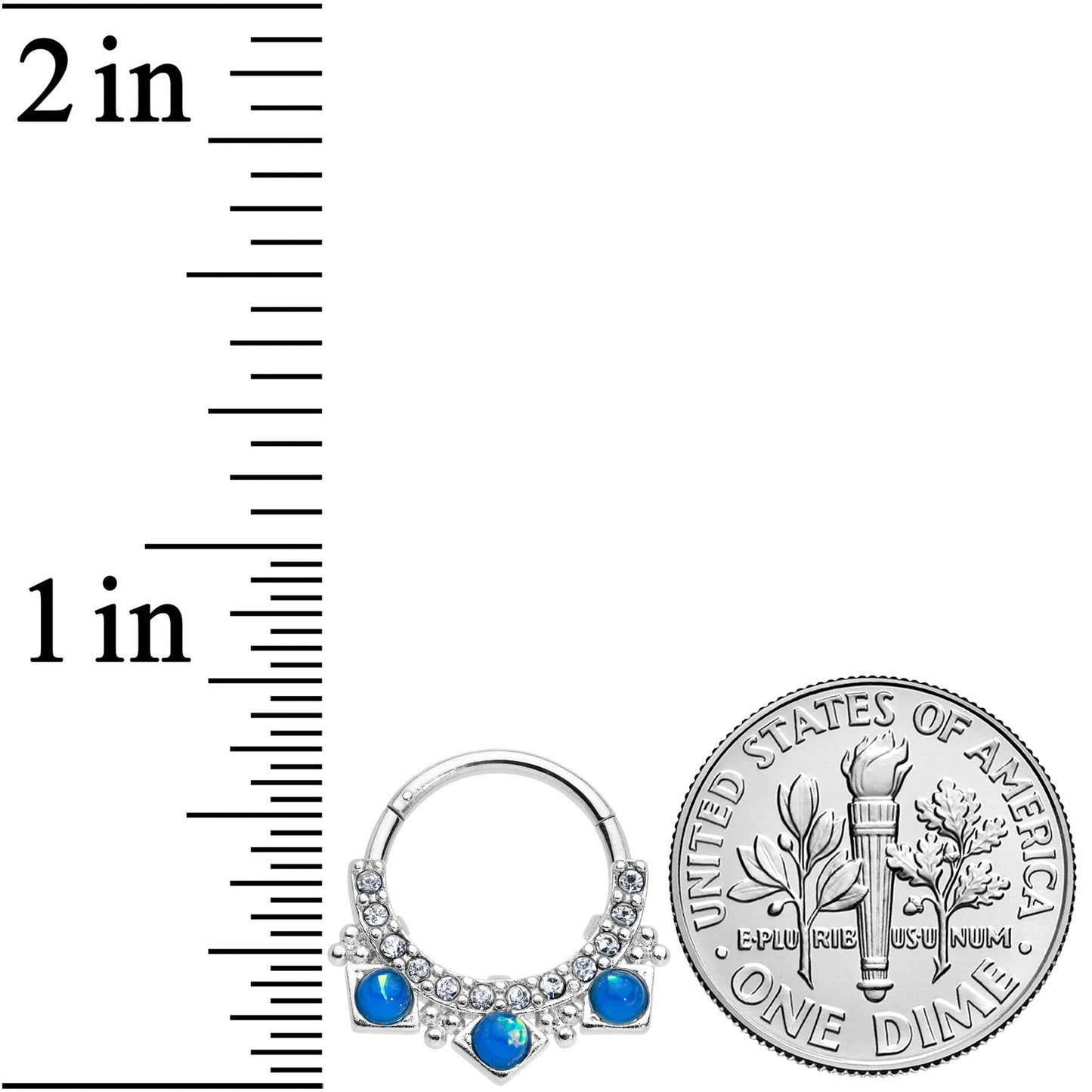 16G 3/8 Blue Faux Opal Squares Hinged Segment Ring