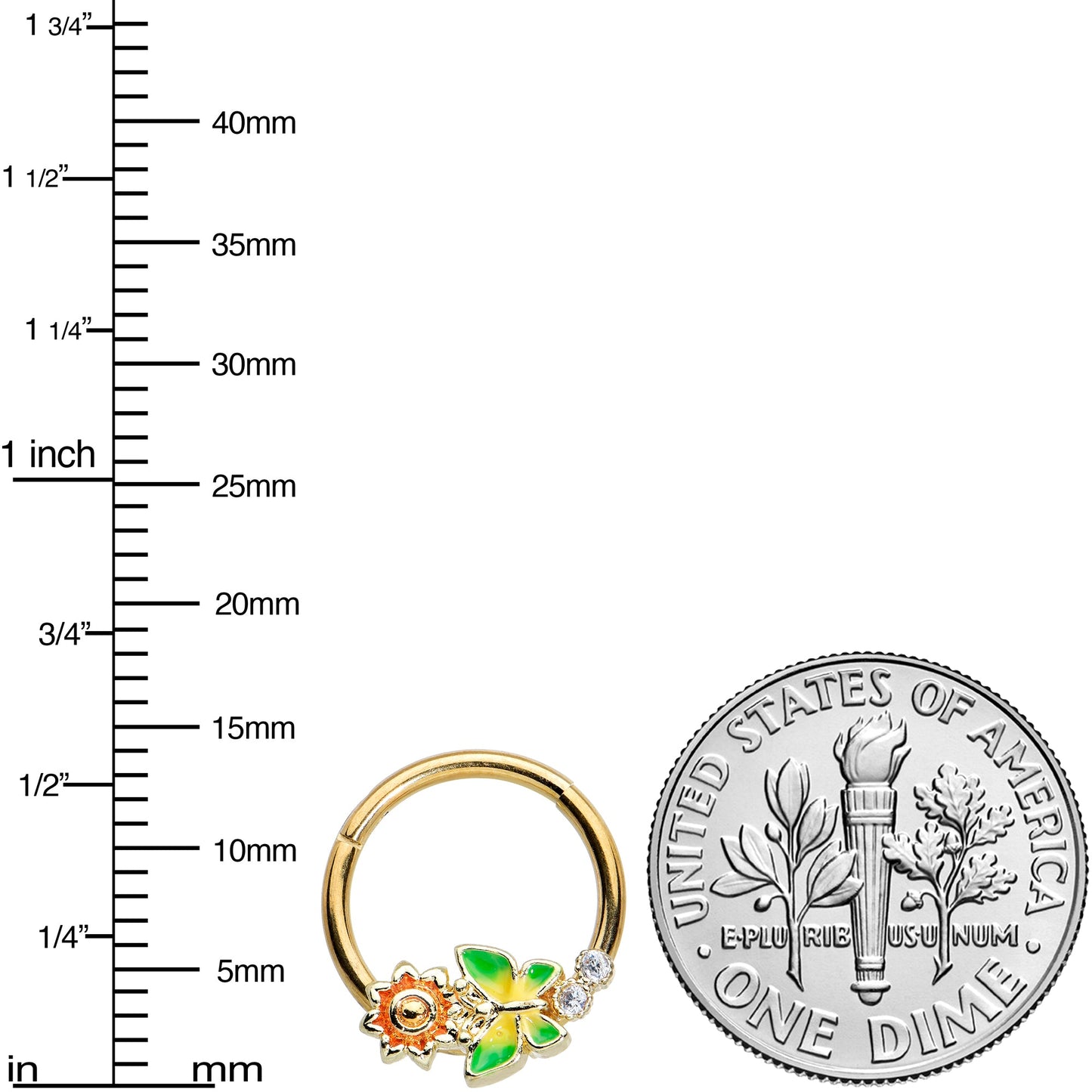 16G 3/8 Clear CZ Gem Gold Tone Sun Butterfly Hinged Segment Ring