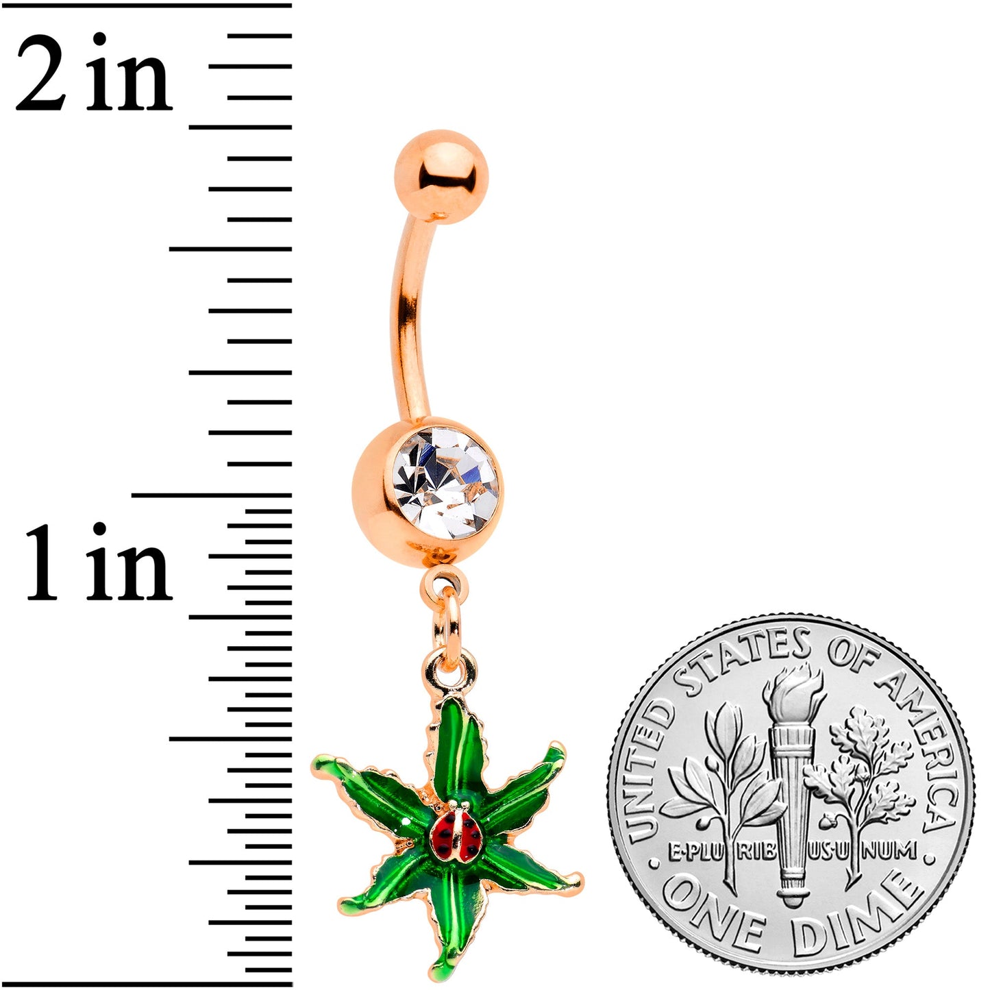 Clear Gem Rose Gold Tone Tiny Ladybug Leaves Dangle Belly Ring