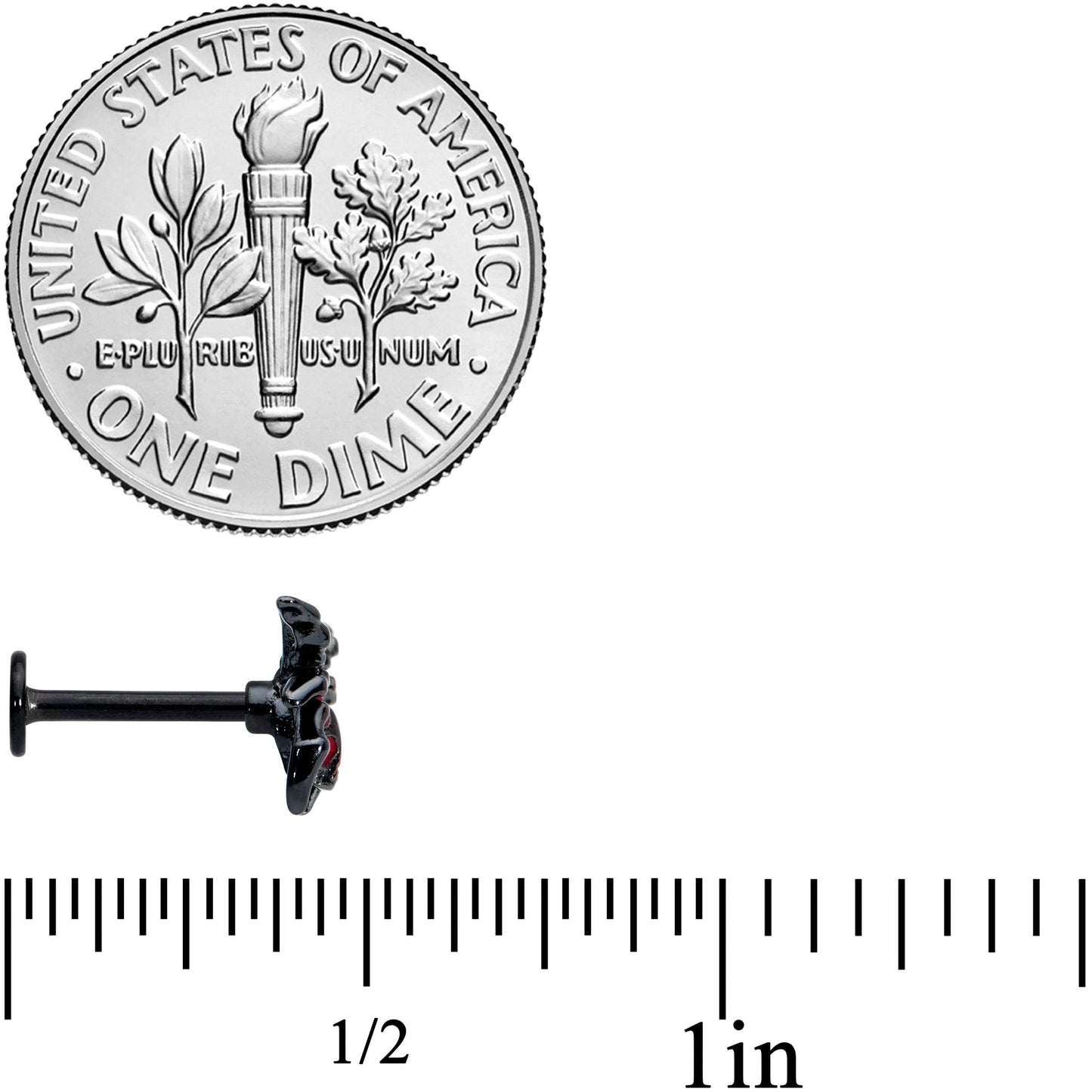 16G 5/16 Red Gem Black Spider Skull Halloween Labret Monroe Tragus