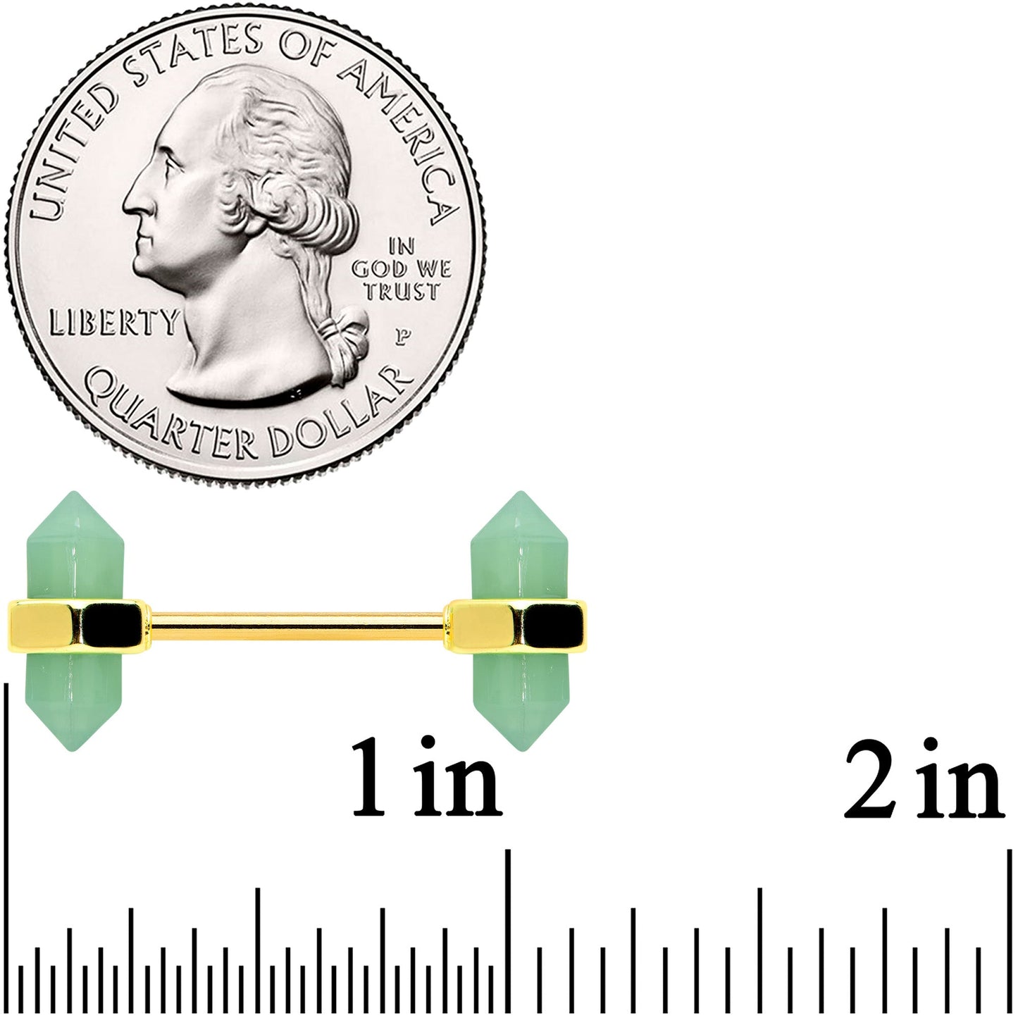 14G 5/8 Green Gem Gold Tone Barbell Nipple Ring Set