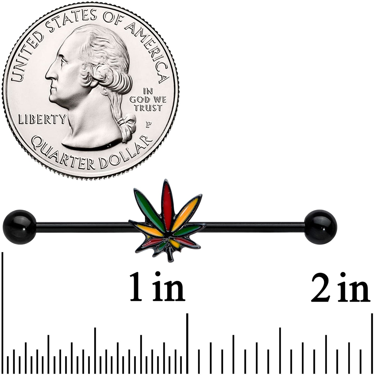 14G Black Multicolor Weed Pot Leaf Industrial Barbell 38mm