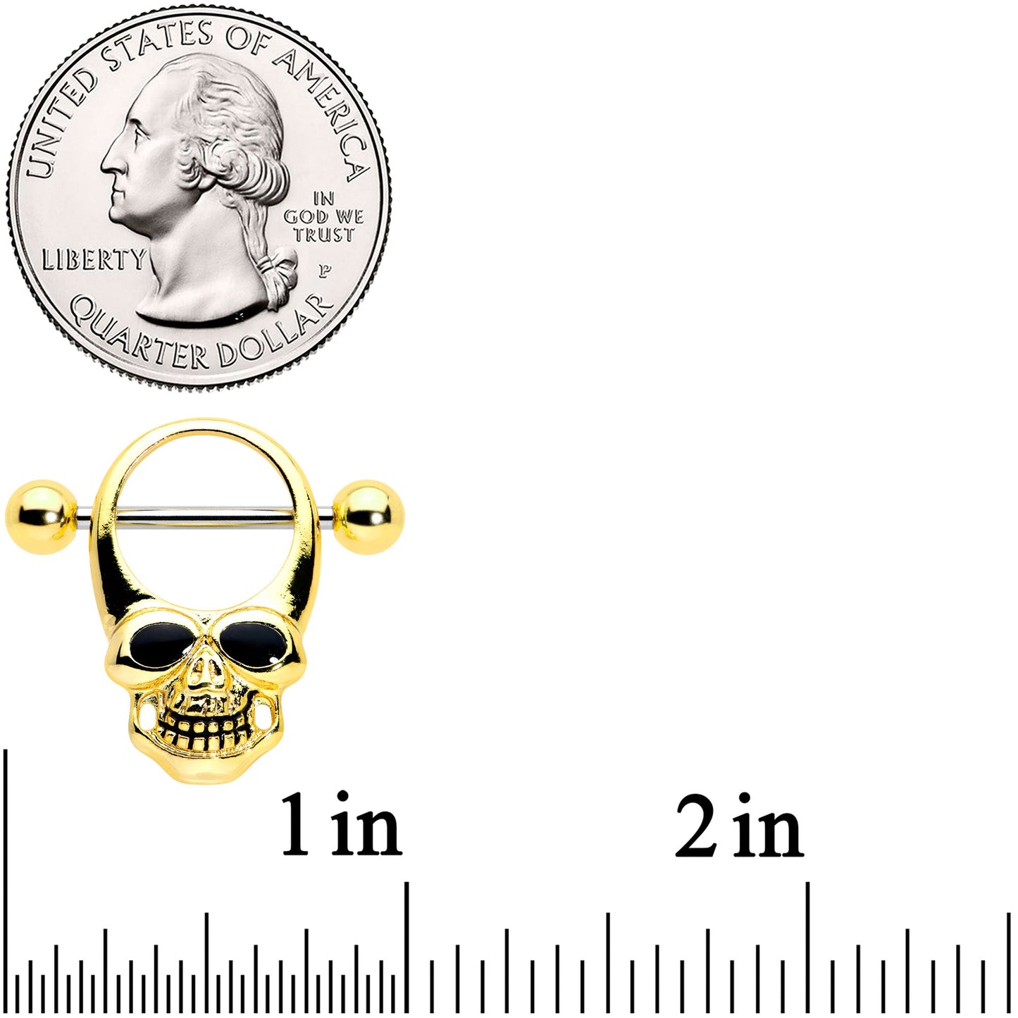 14G 1/2 Gold Tone Grinning Skull Nipple Shield Set