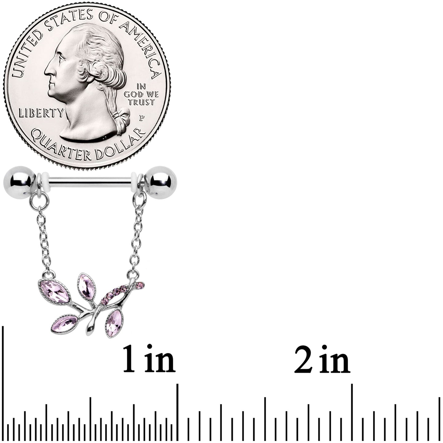 14G 9/16 Pink Gem Leaves of Love Chain Dangle Nipple Ring Set